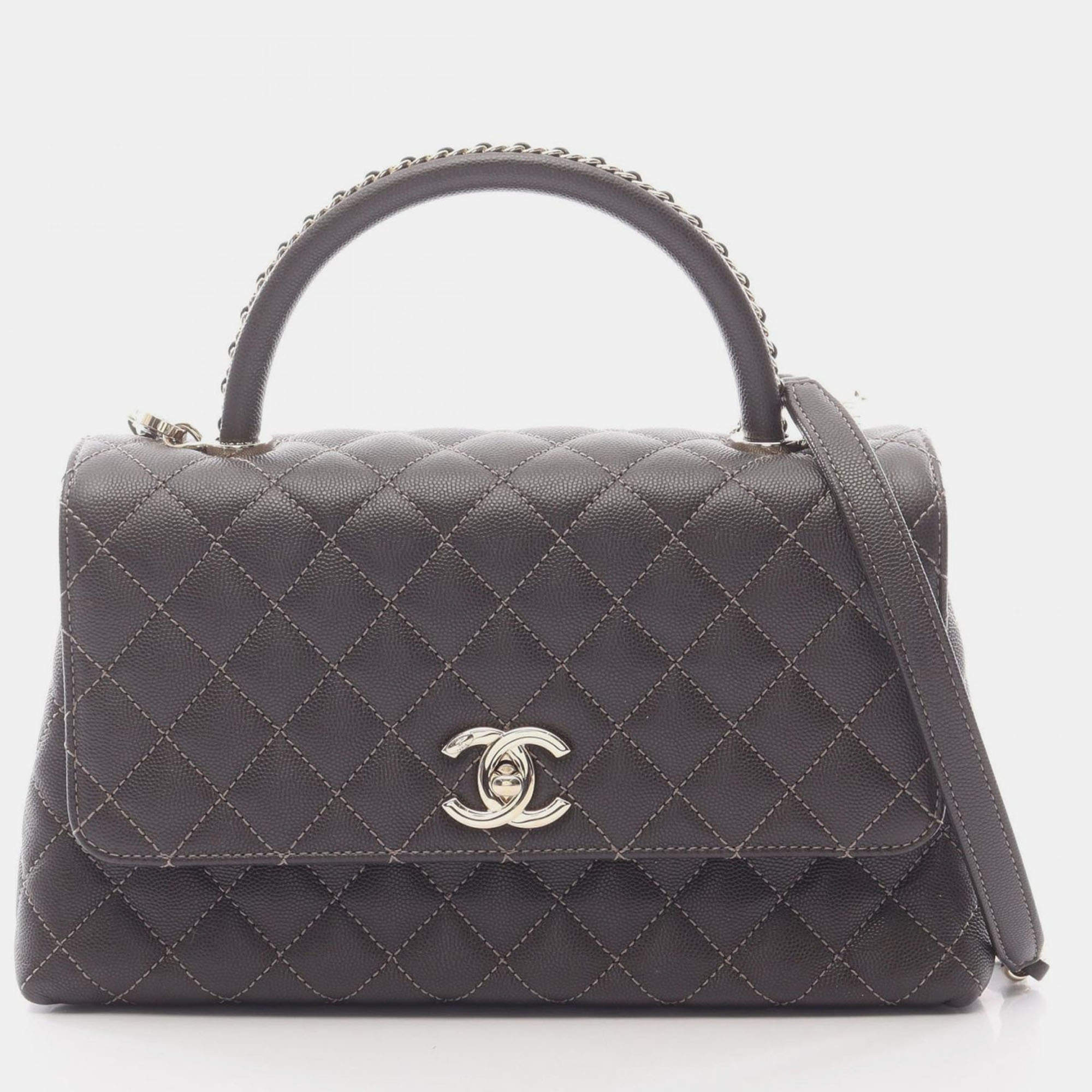 Pre Owned Chanel Coco Handle 29 Flap Matelasse Shoulder Handbag Leather Brown