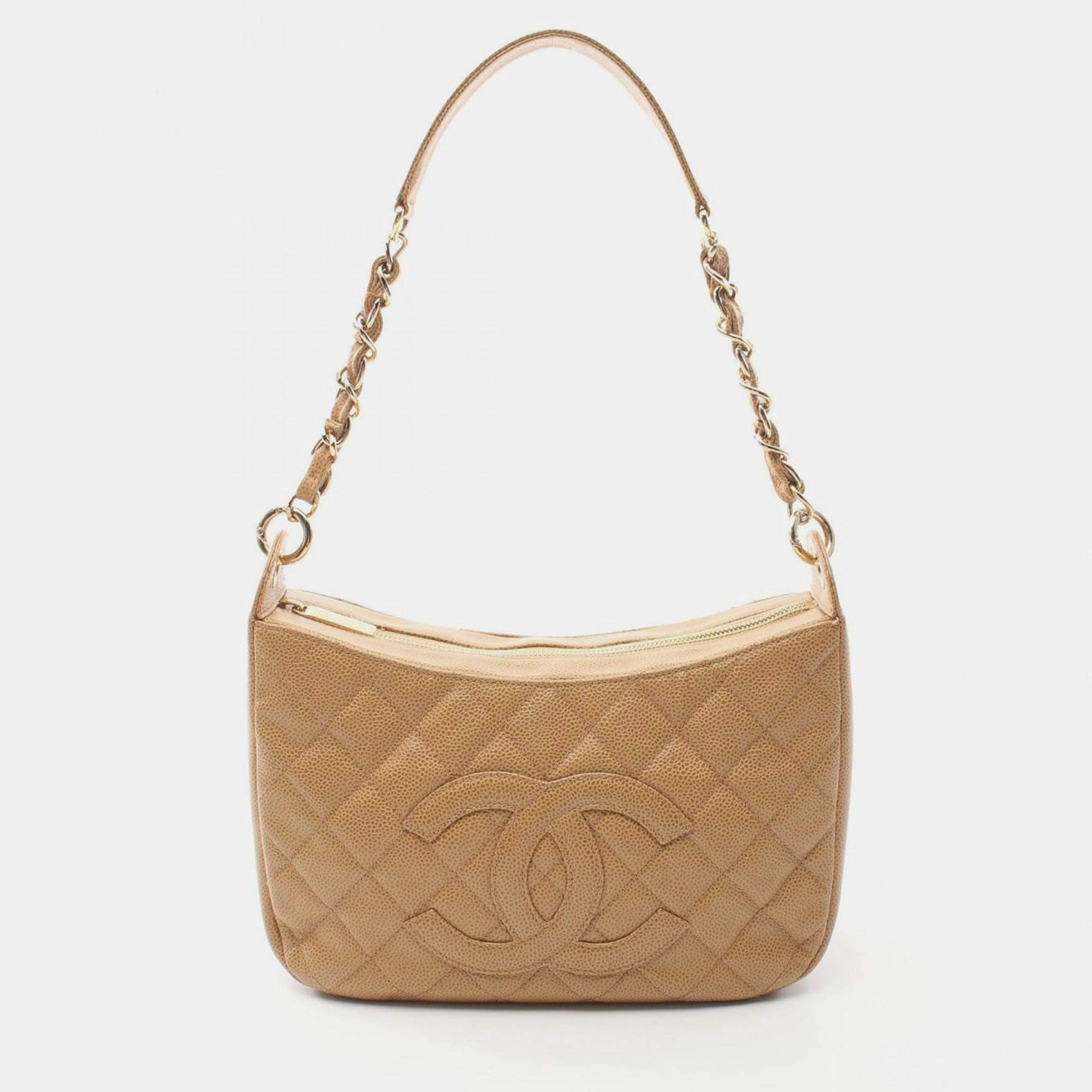 Pre Owned Chanel Matelasse Chain Shoulder Bag Leather Beige