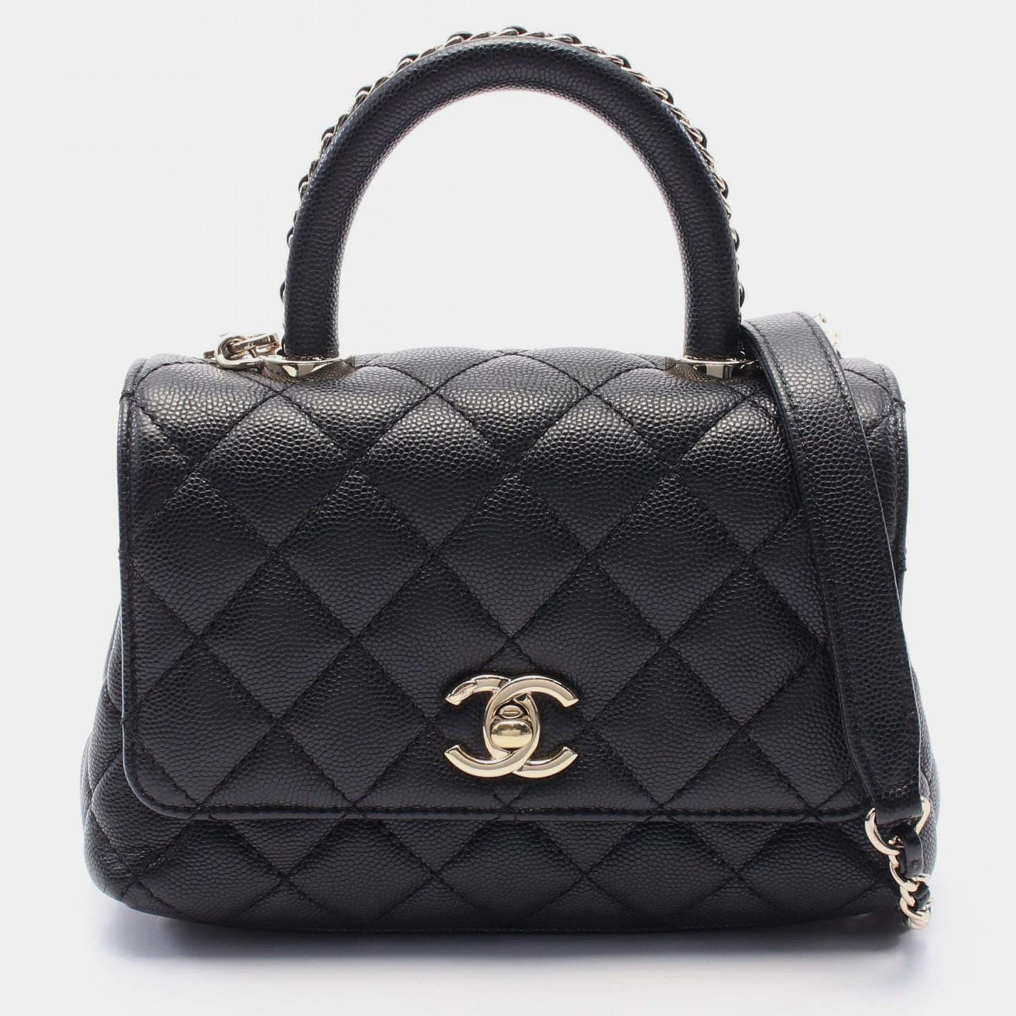 Pre Owned Chanel Coco Handle Xxs Matelasse 2Way Handbag Leather Black