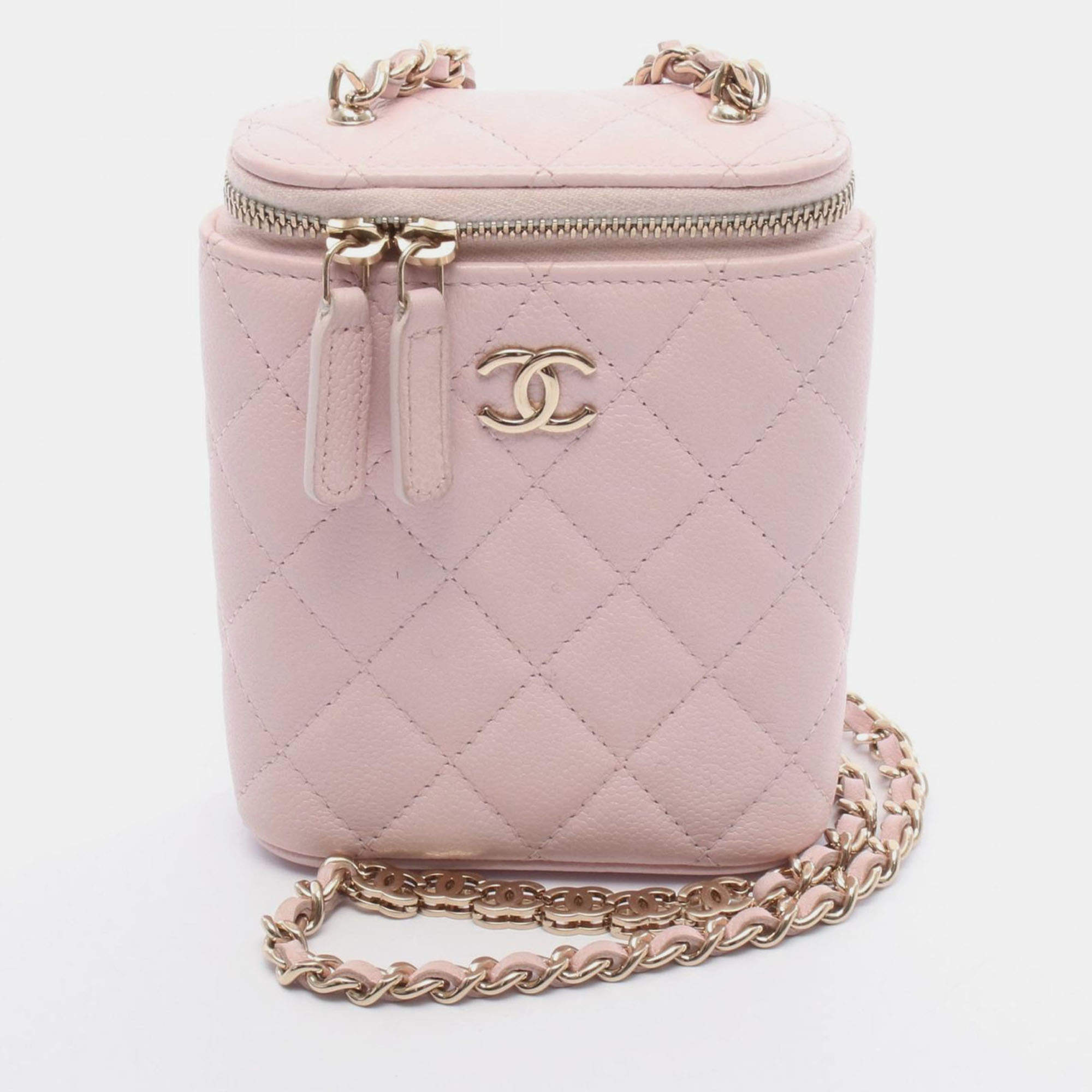 Pre Owned Chanel Matelasse Crossbody Chain Shoulder Bag Calfskin Pink