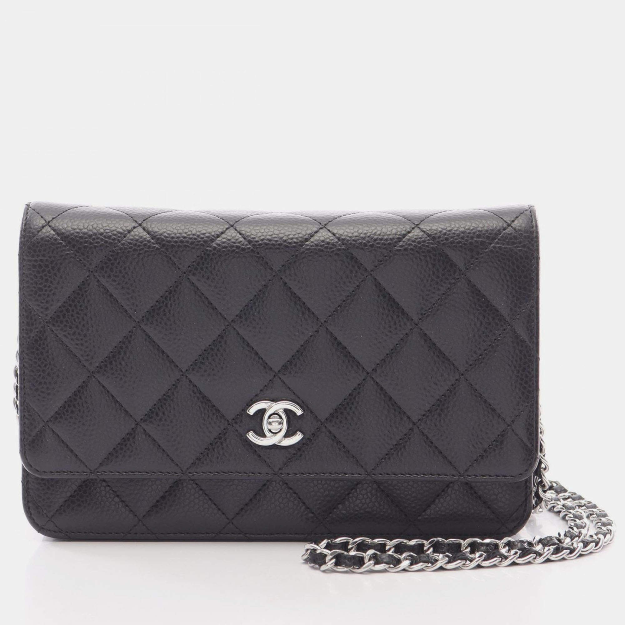 Pre Owned Chanel Matelasse Chain Shoulder Bag Grained Calfskin Black