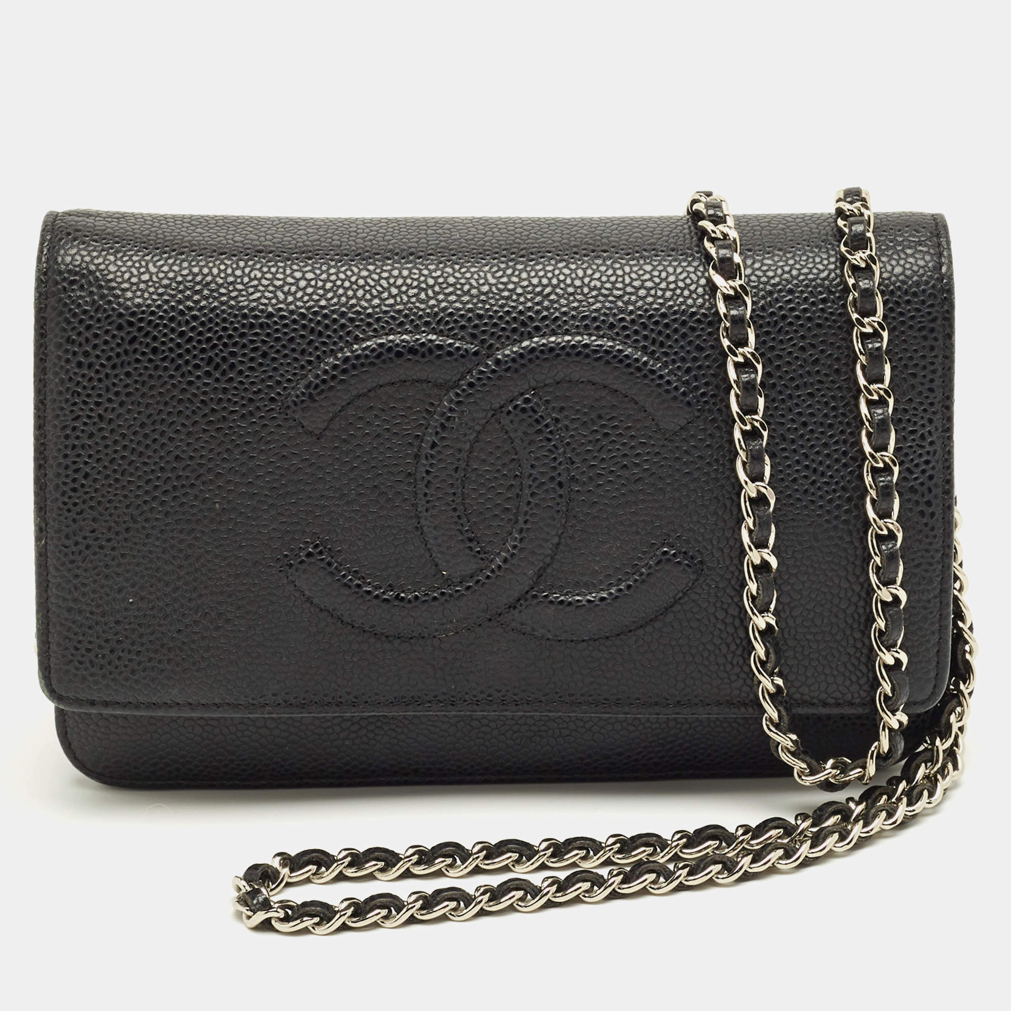 Pre Owned Chanel Black Caviar Leather CC Wallet On Chain