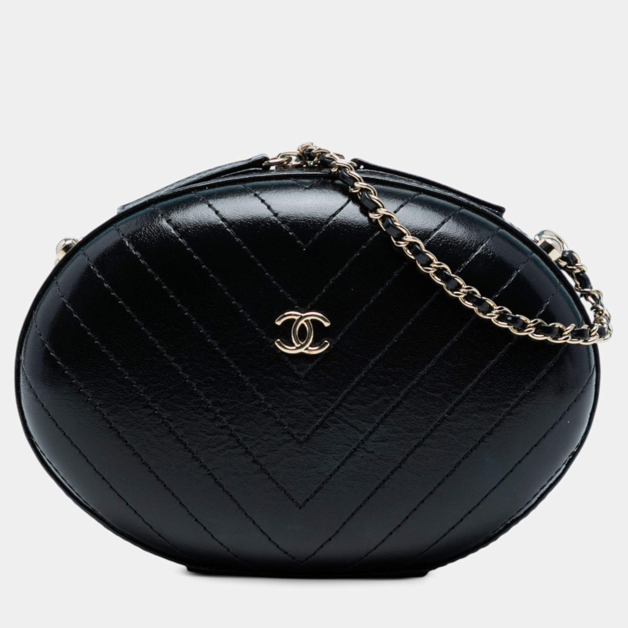 Pre Owned Chanel Black Chevron Stitched Calfskin La Pausa Evening Bag
