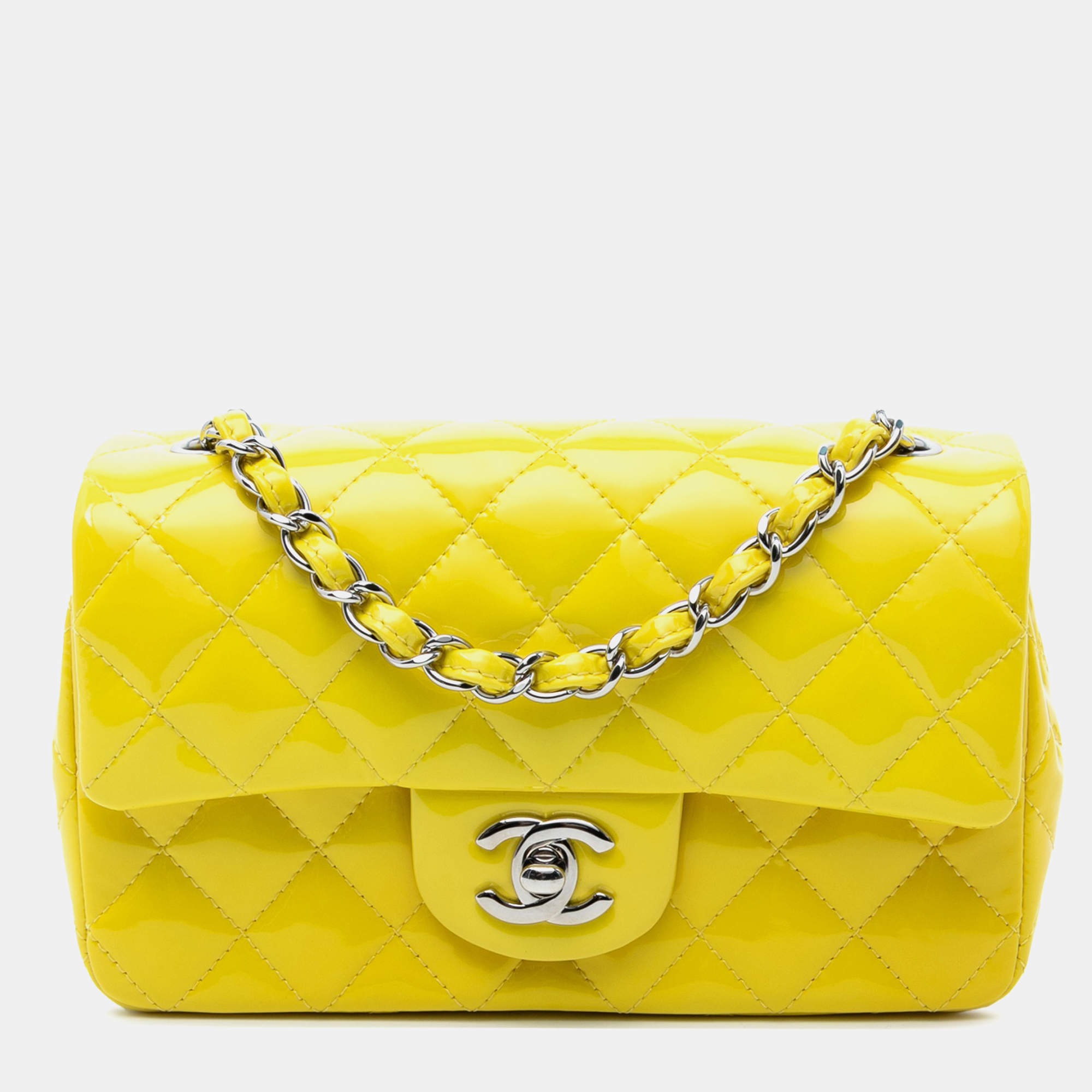 مملوكة مسبقًا Chanel Yellow Mini Rectangular Classic Patent Single Flap