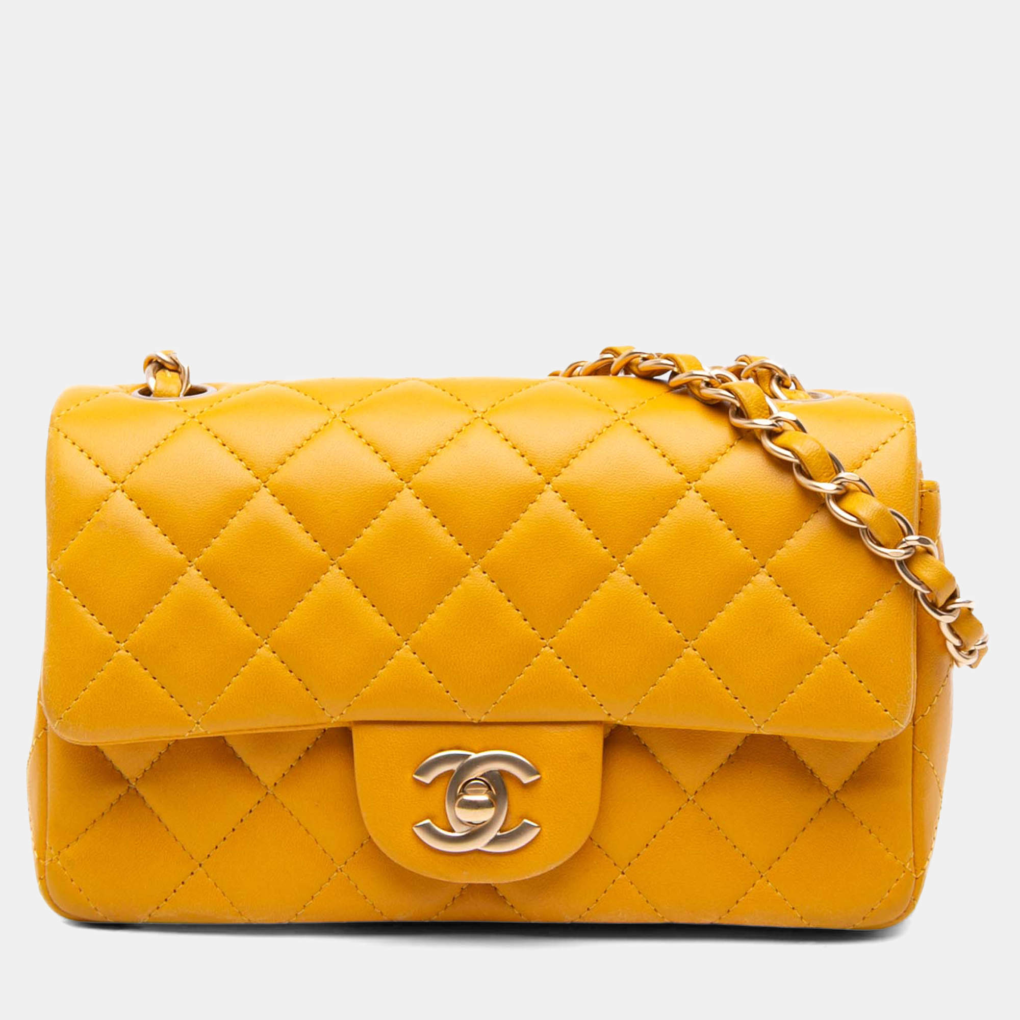 مملوكة مسبقًا Chanel Yellow Mini Rectangular Classic Lambskin Single Flap