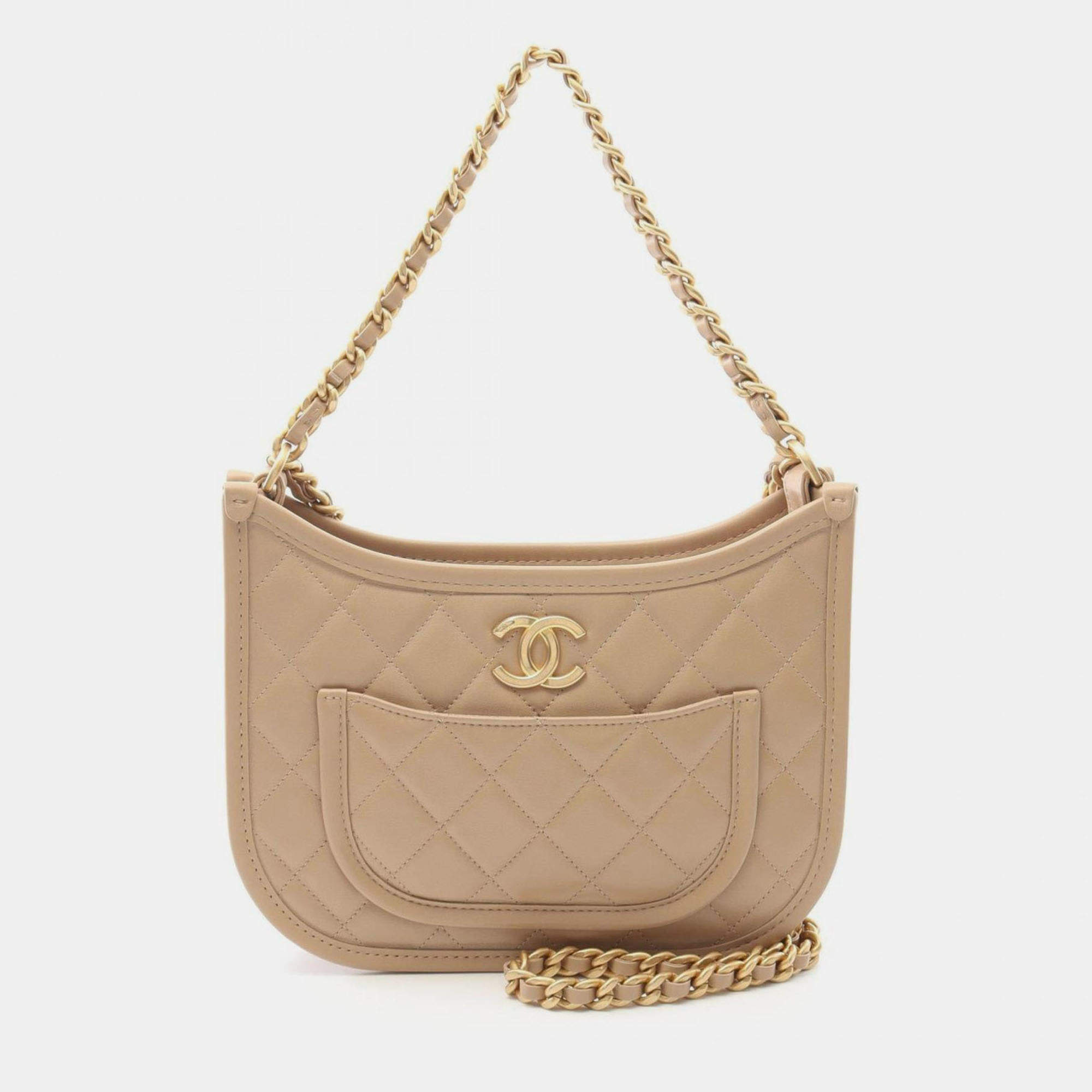 Pre Owned Chanel Matelasse Shoulder Bag Leather Beige