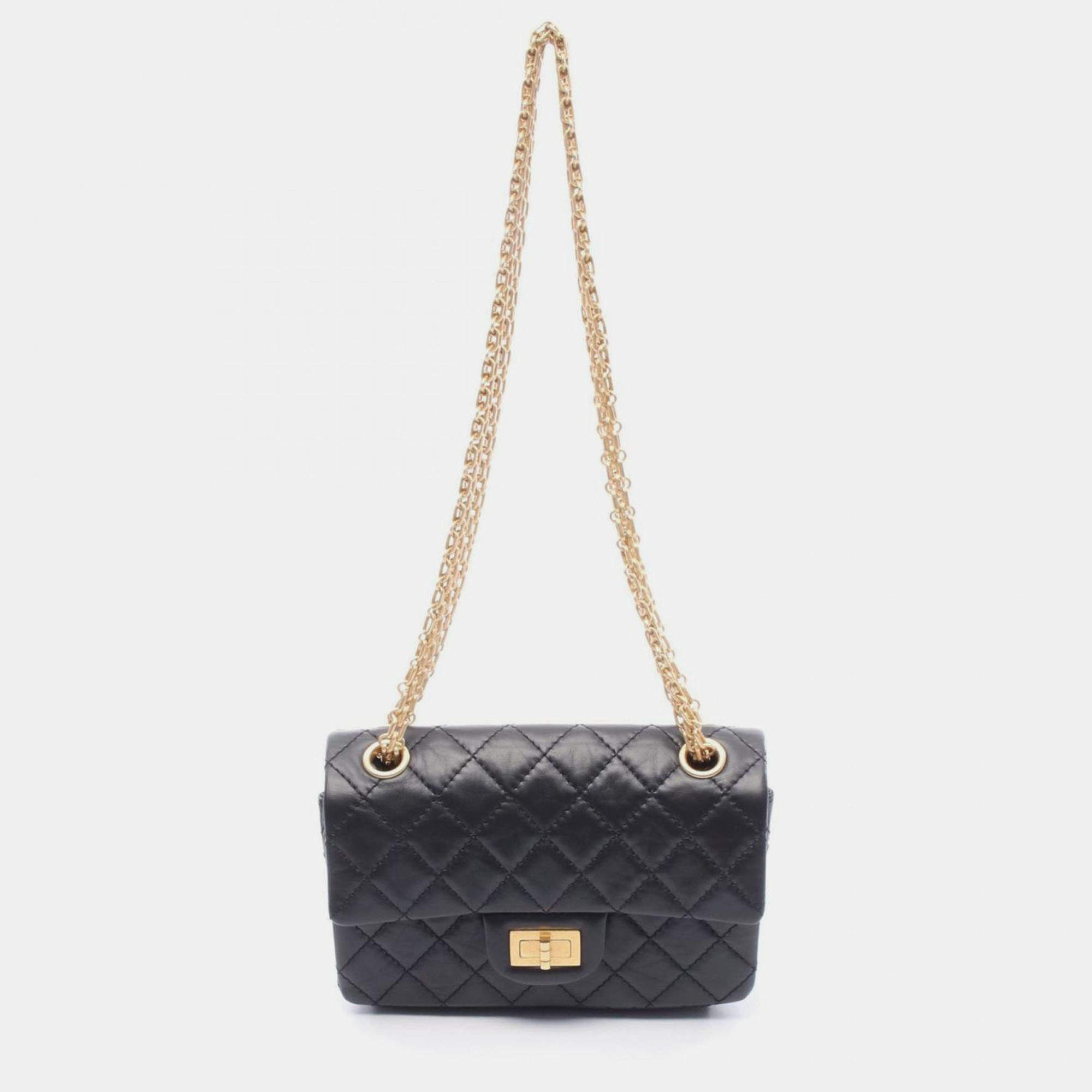 مملوكة مسبقًا Chanel 2.55 Mini Matelasse Shoulder Bag Leather Black