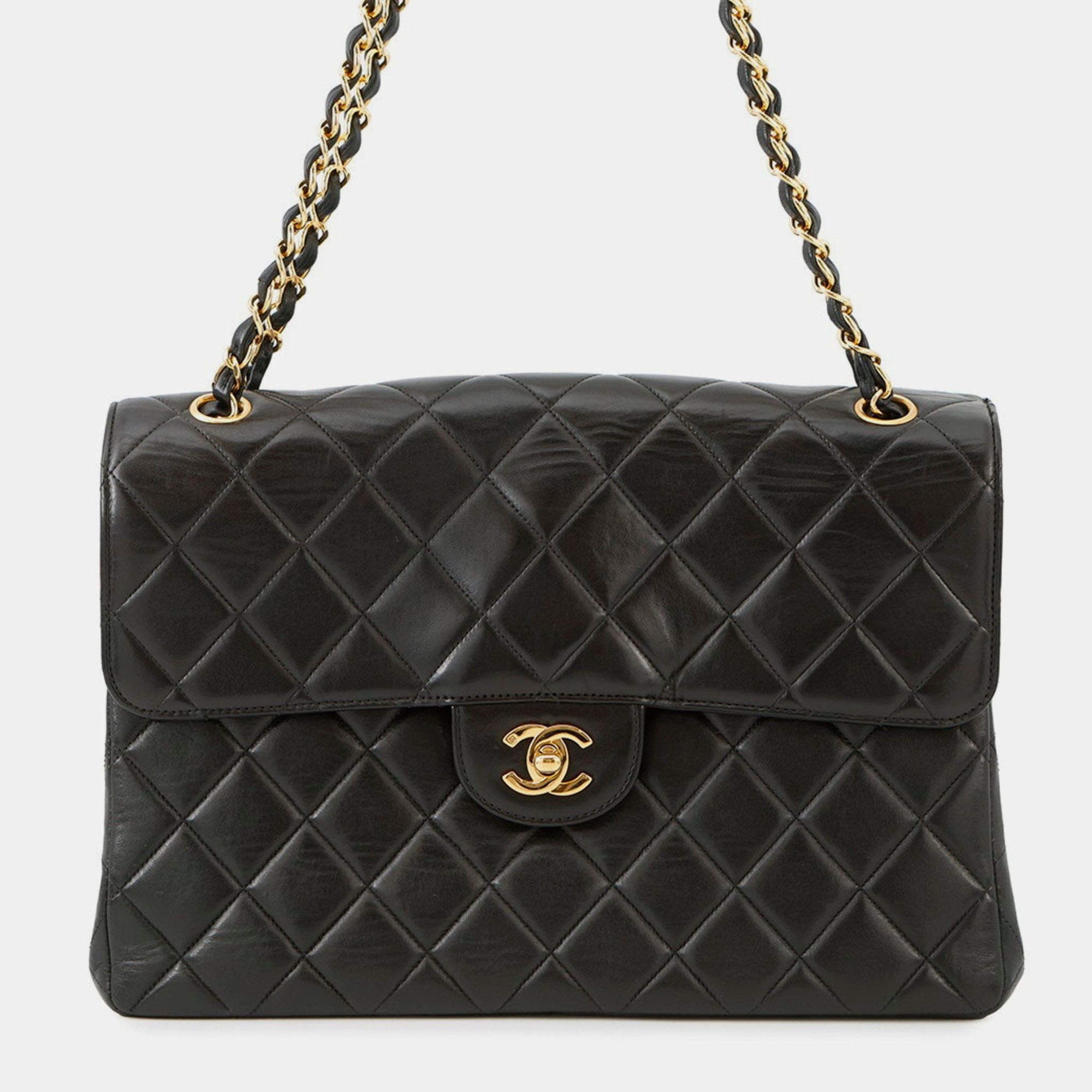 Pre Owned Chanel Chain Shoulder Bag Matelasse Double-Face Lambskin Black