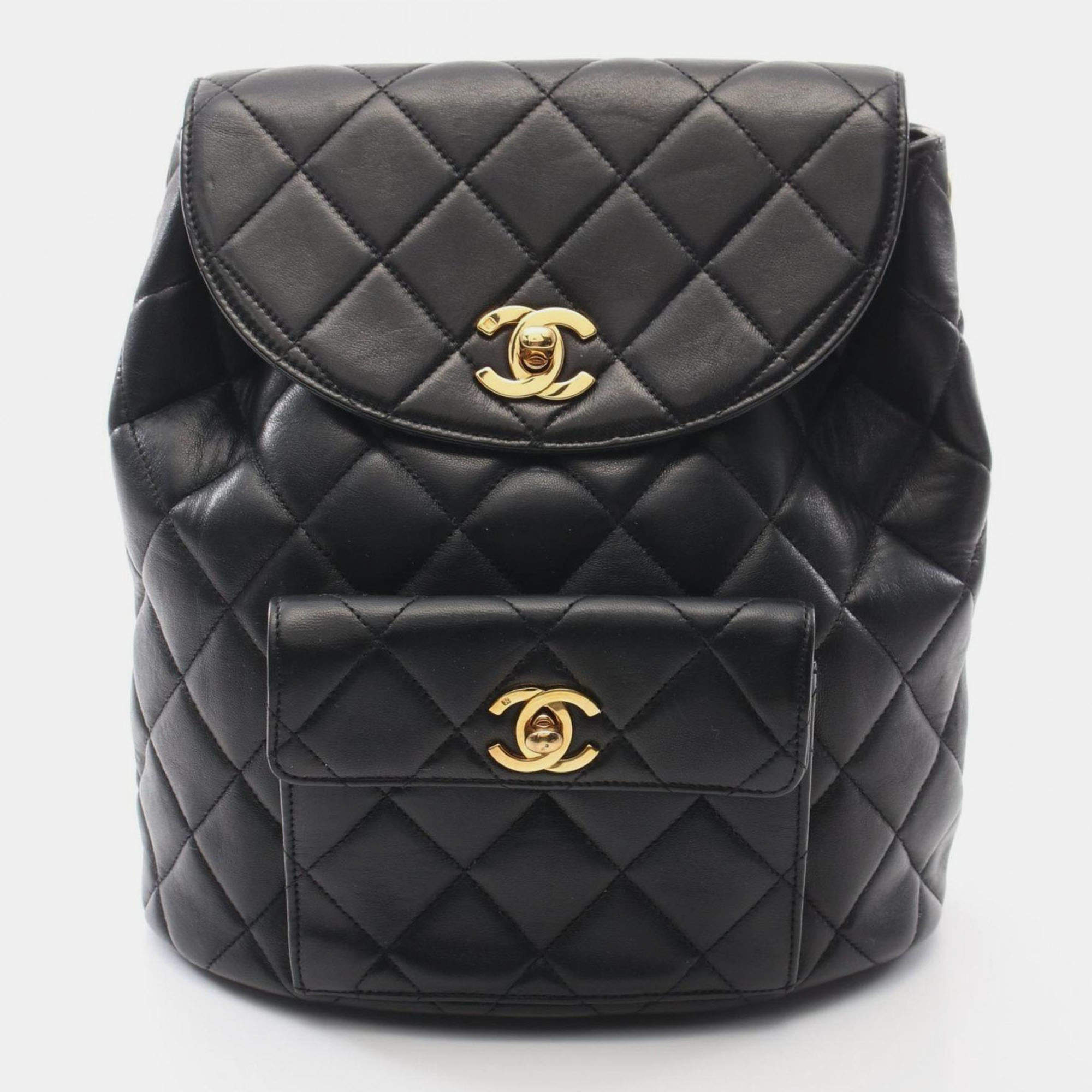 Pre Owned Chanel Matelasse Backpack Lambskin (Sheepskin) Black