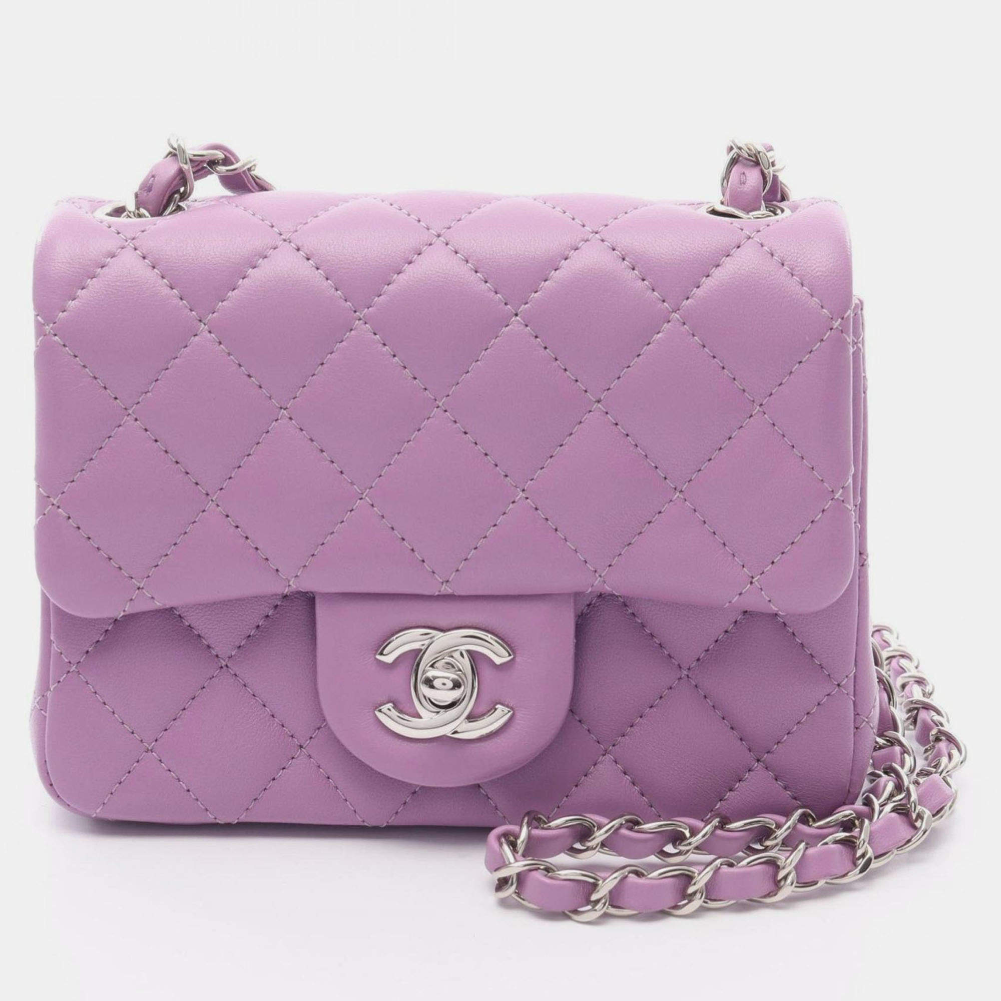 مملوكة مسبقًا Chanel Mini Matelasse Shoulder Bag In Lambskin Leather Purple