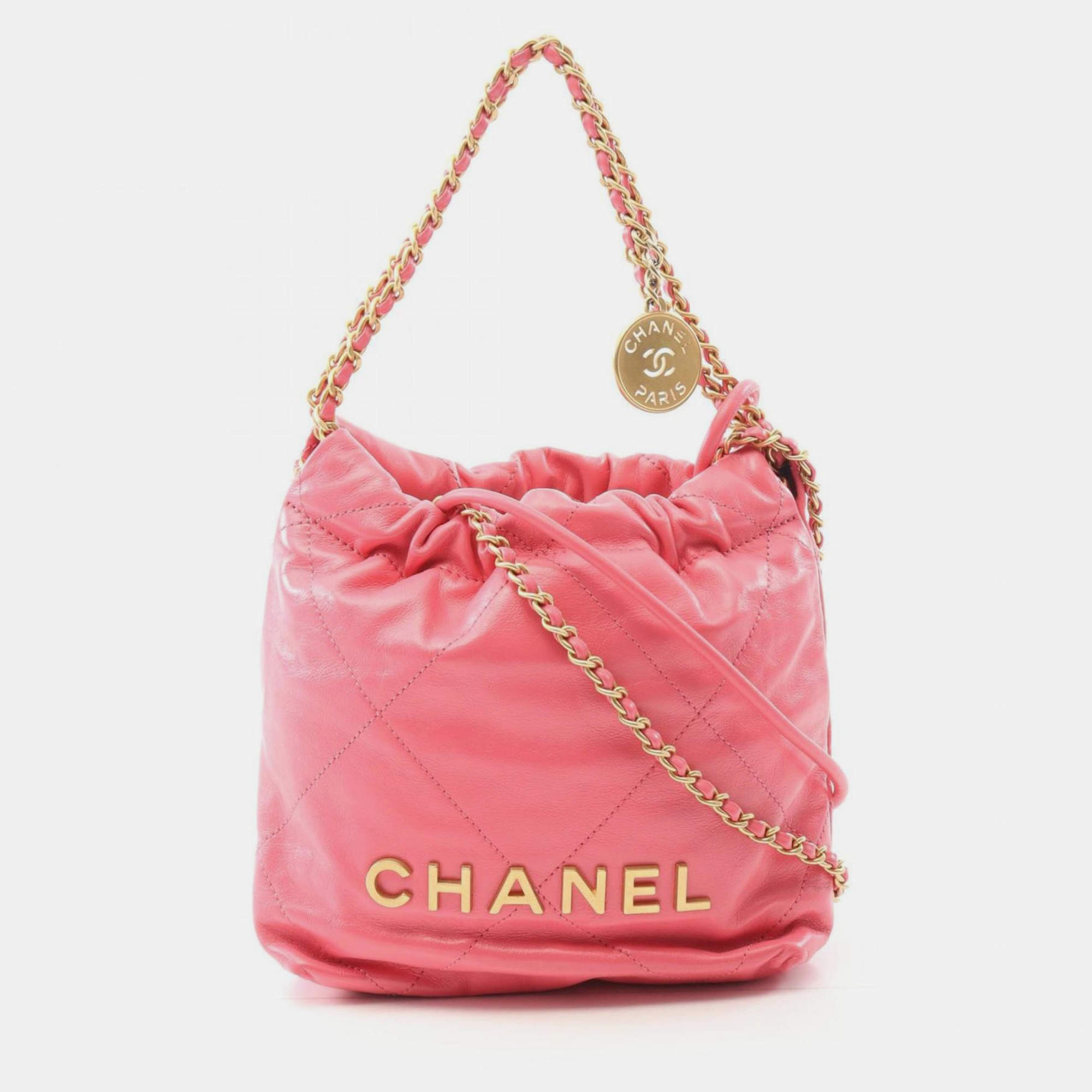 Pre Owned Chanel 22 Mini Pink Leather Shoulder Bag
