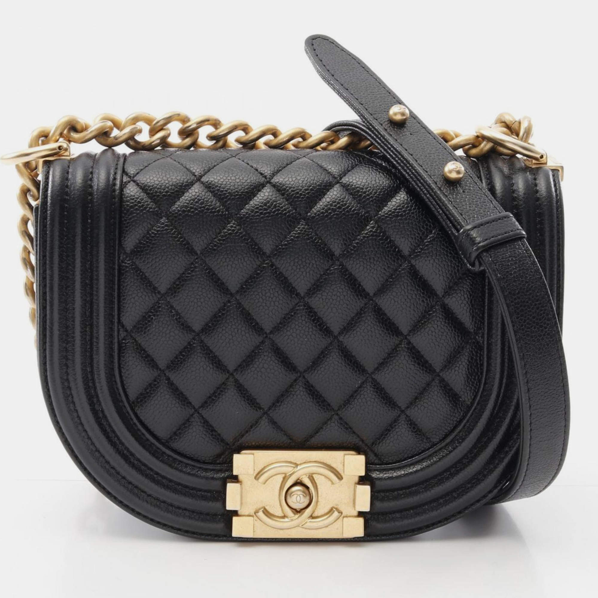 Pre Owned Chanel Boy Chanel Shoulder Bag In Grained Calfskin Leather Black