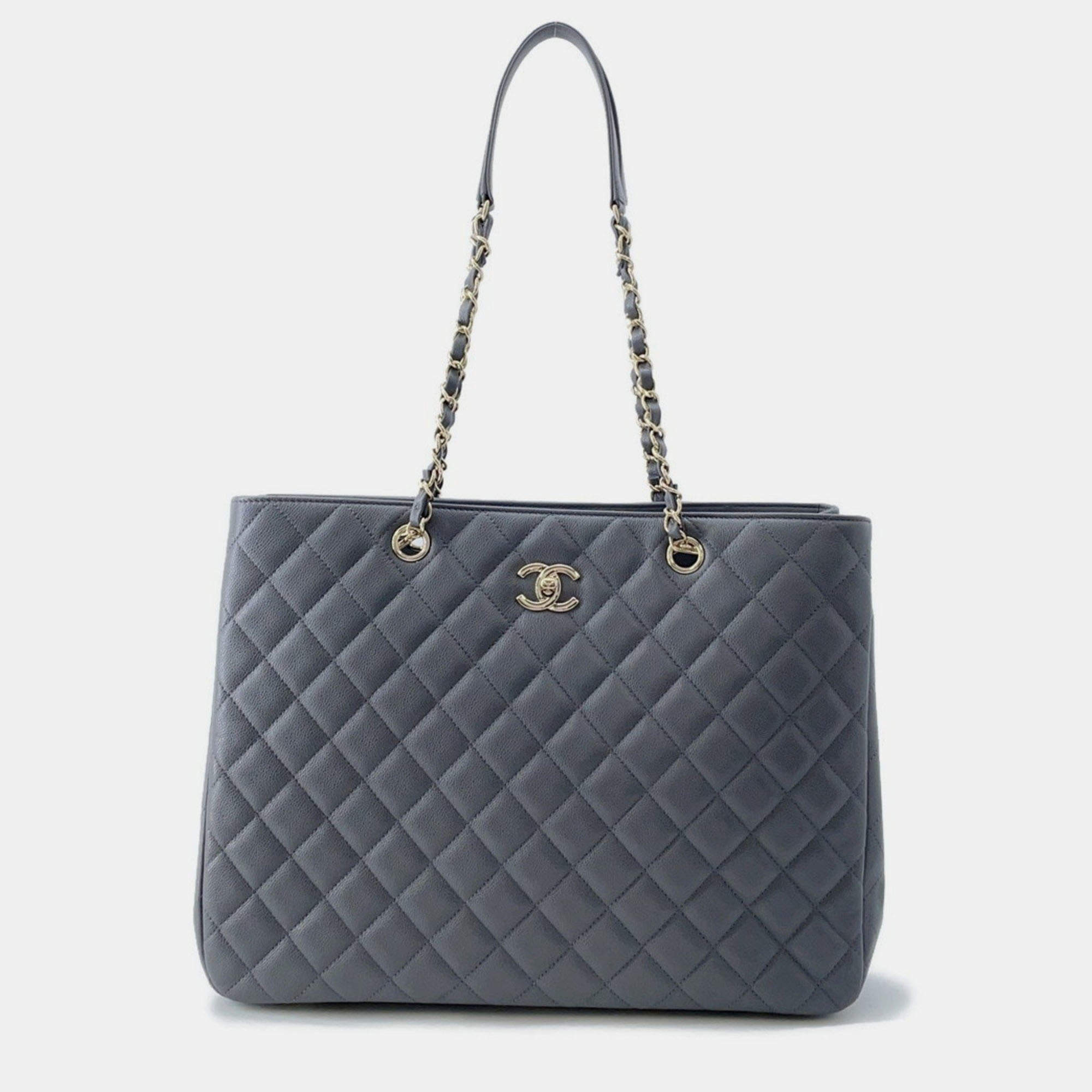 Pre Owned حقيبة شانيل توت سلسلة ماتيلاسيه كوكو مارك كبيرة جلد كافيار