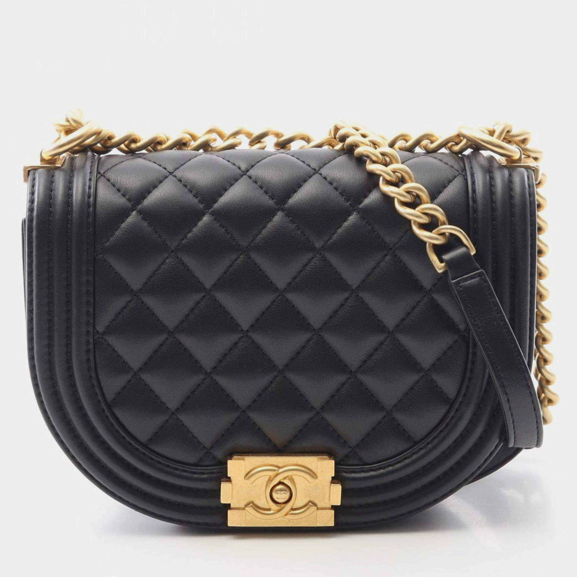 Pre Owned حقيبة كتف شانيل بوي شانيل صغيرة جلد خاروف سوداء