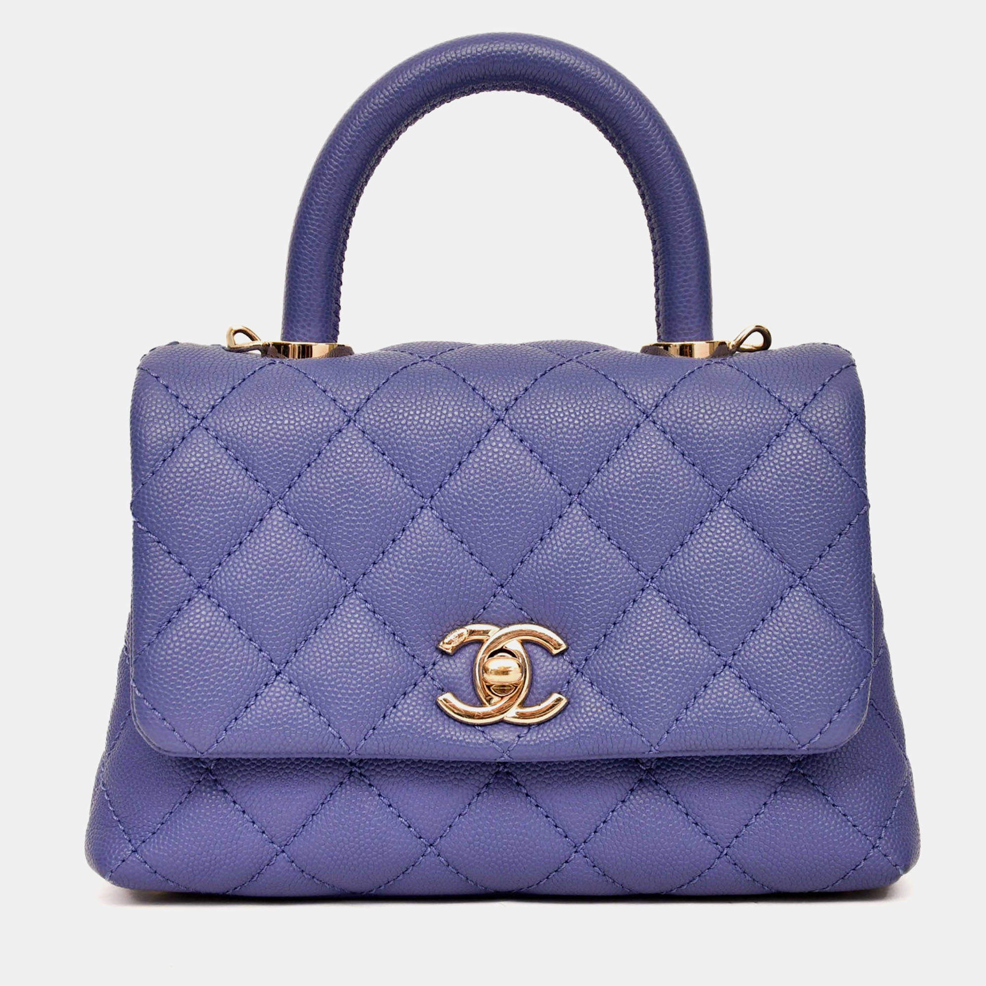 مملوكة مسبقًا Chanel 2020 Purple Caviar Leather Mini Coco Top Handle