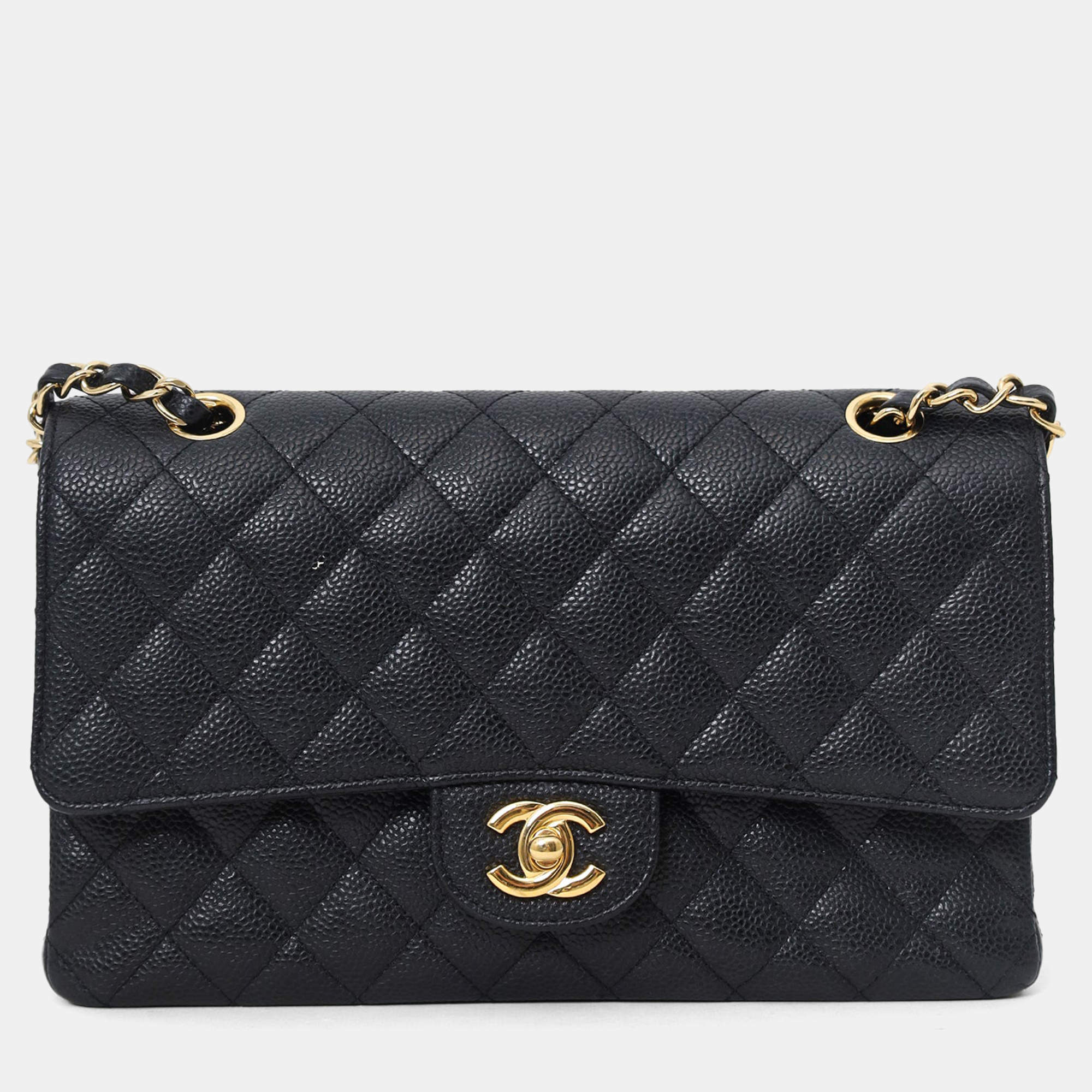 مملوكة مسبقًا Chanel 2011 Black Caviar Leather Medium Double Flap With Gold-Tone Hardware