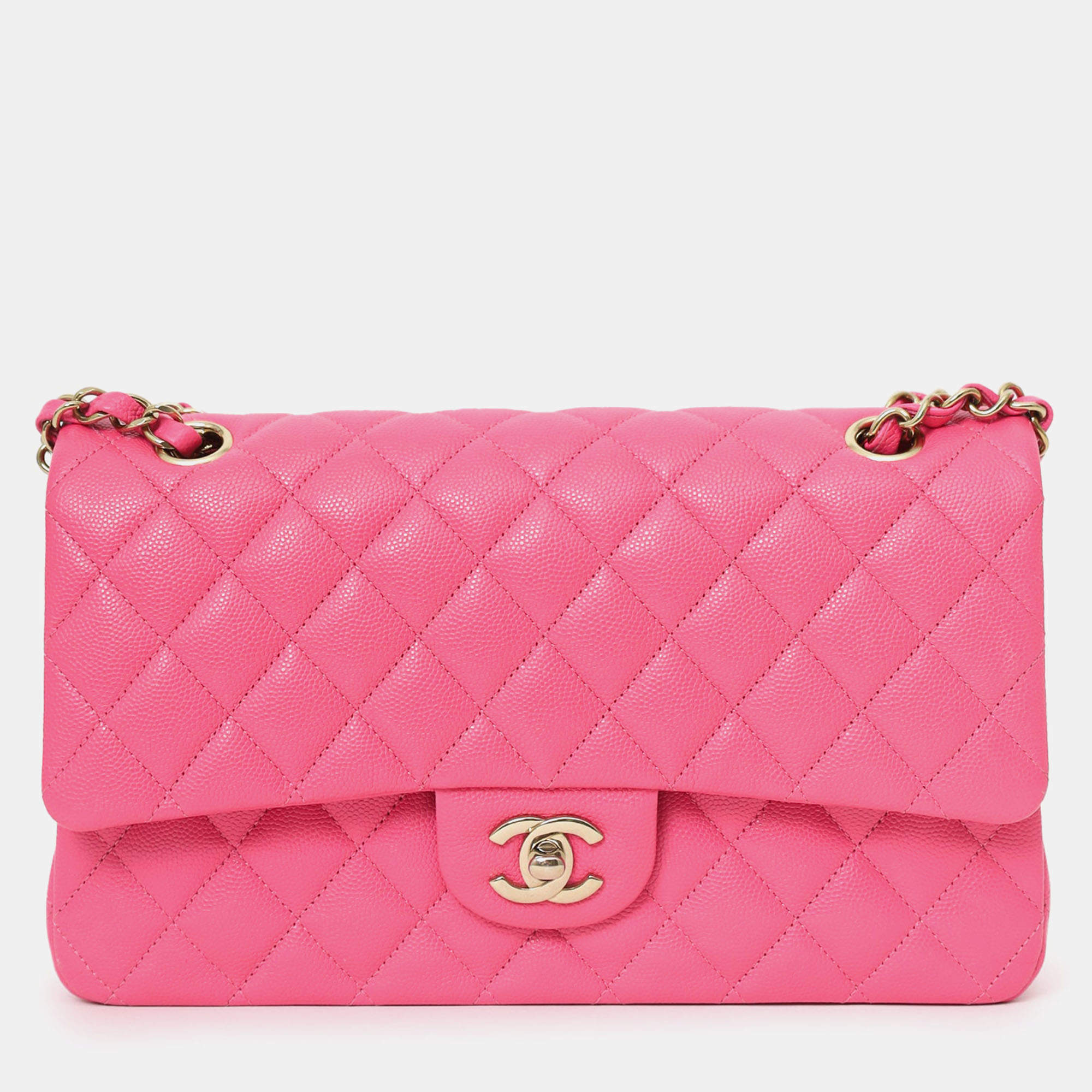 مملوكة مسبقًا Chanel Pink Caviar Leather Medium Classic Double Flap Shoulder Bag