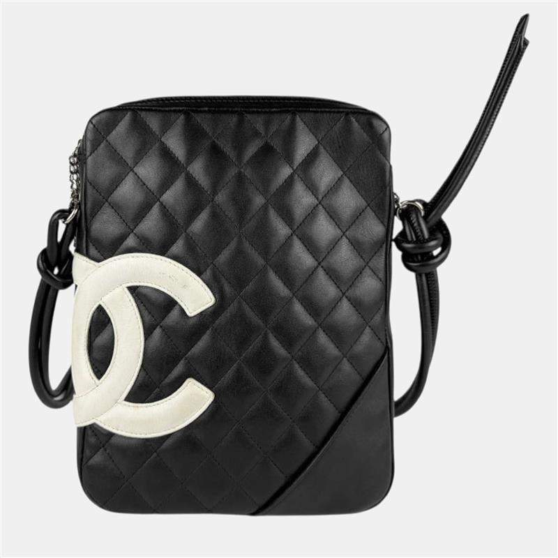 Pre Owned Chanel Shoulder Bag Cambon Line Lambskin Black/White