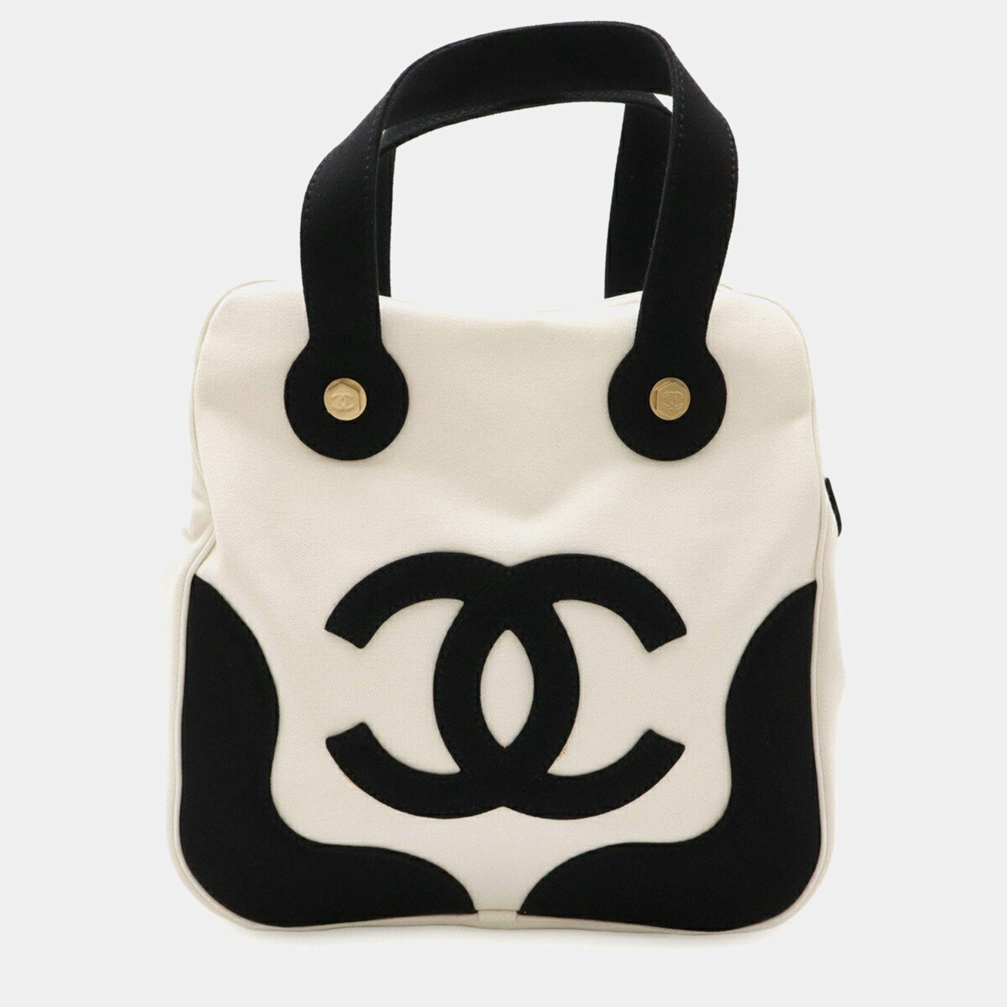 مملوكة مسبقًا Chanel Coco Mark Marshmallow Bag Tote Handbag Canvas Ivory White Black