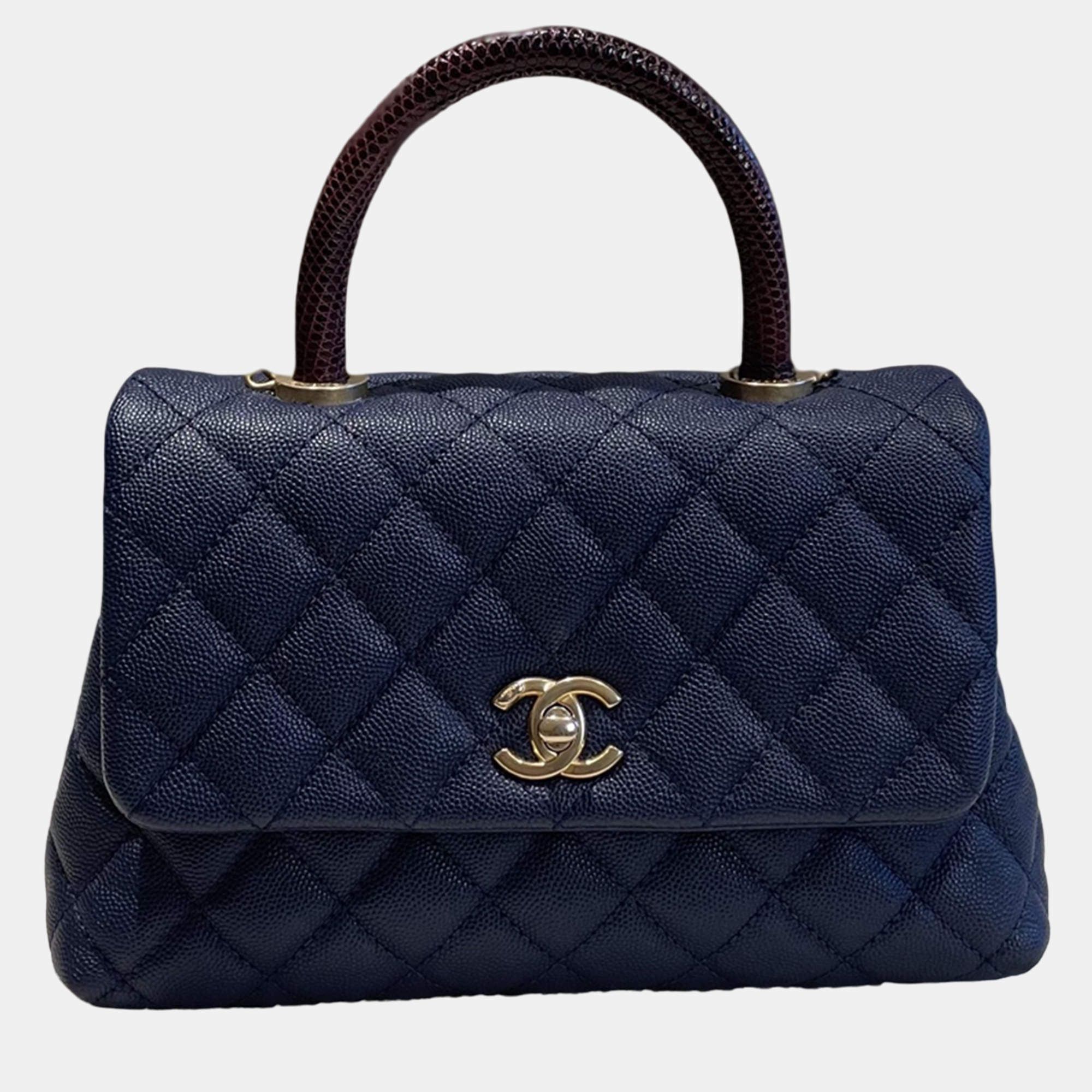 مملوكة مسبقًا Chanel Coco Handle Small Blue Lizard Handle 24K Gold Hardware