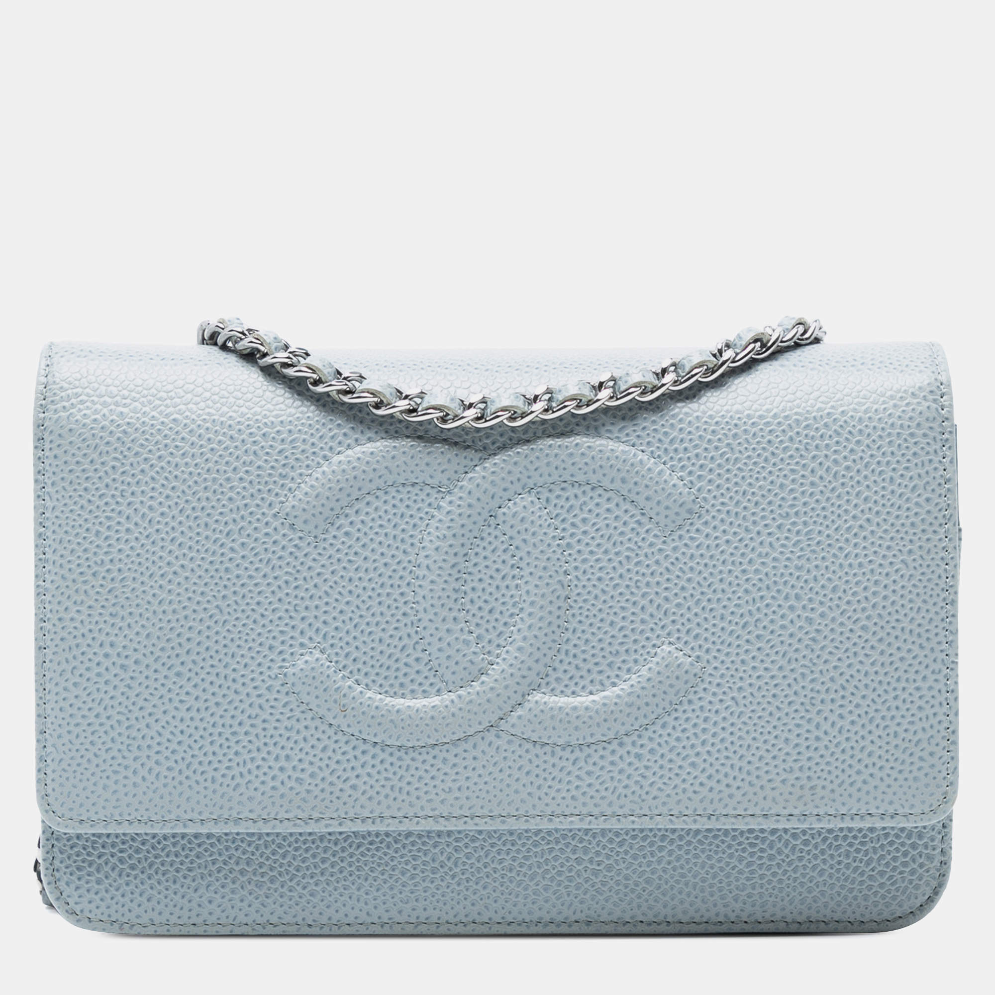 Pre Owned Chanel Blue CC Caviar Wallet On Chain