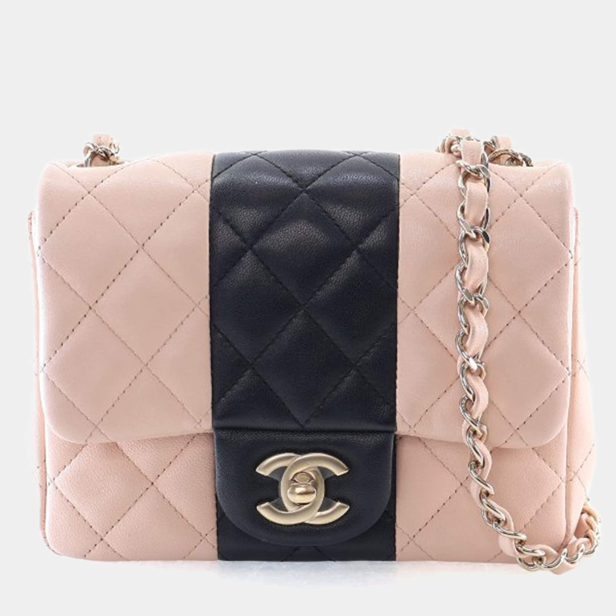Pre Owned Chanel Mini Lambskin Square Classic Flap Bag