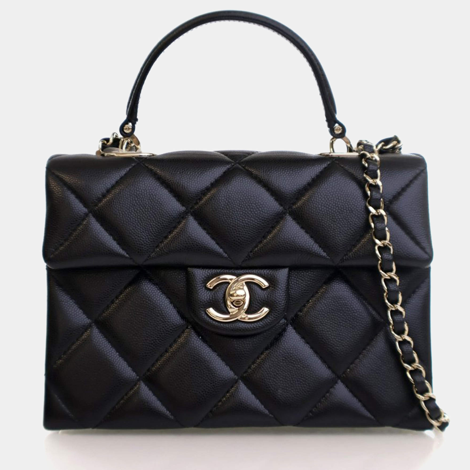 Pre Owned Chanel Mini Black Caviar Retro Twist Top Handle Bag