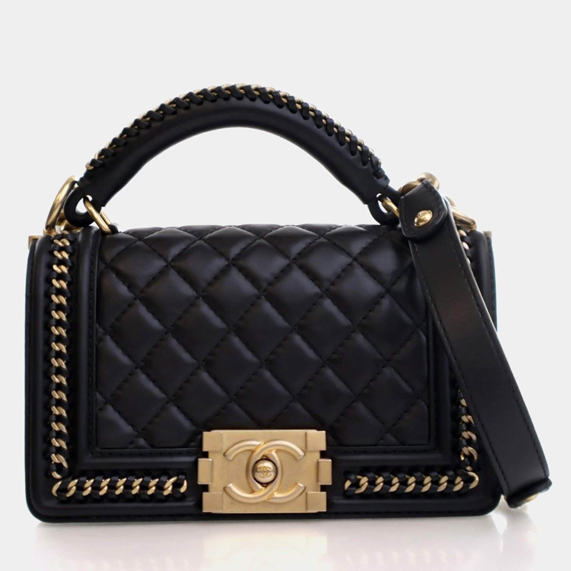 مملوكة مسبقًا Chanel Small Black Calfskin Top Handle Boy Bag