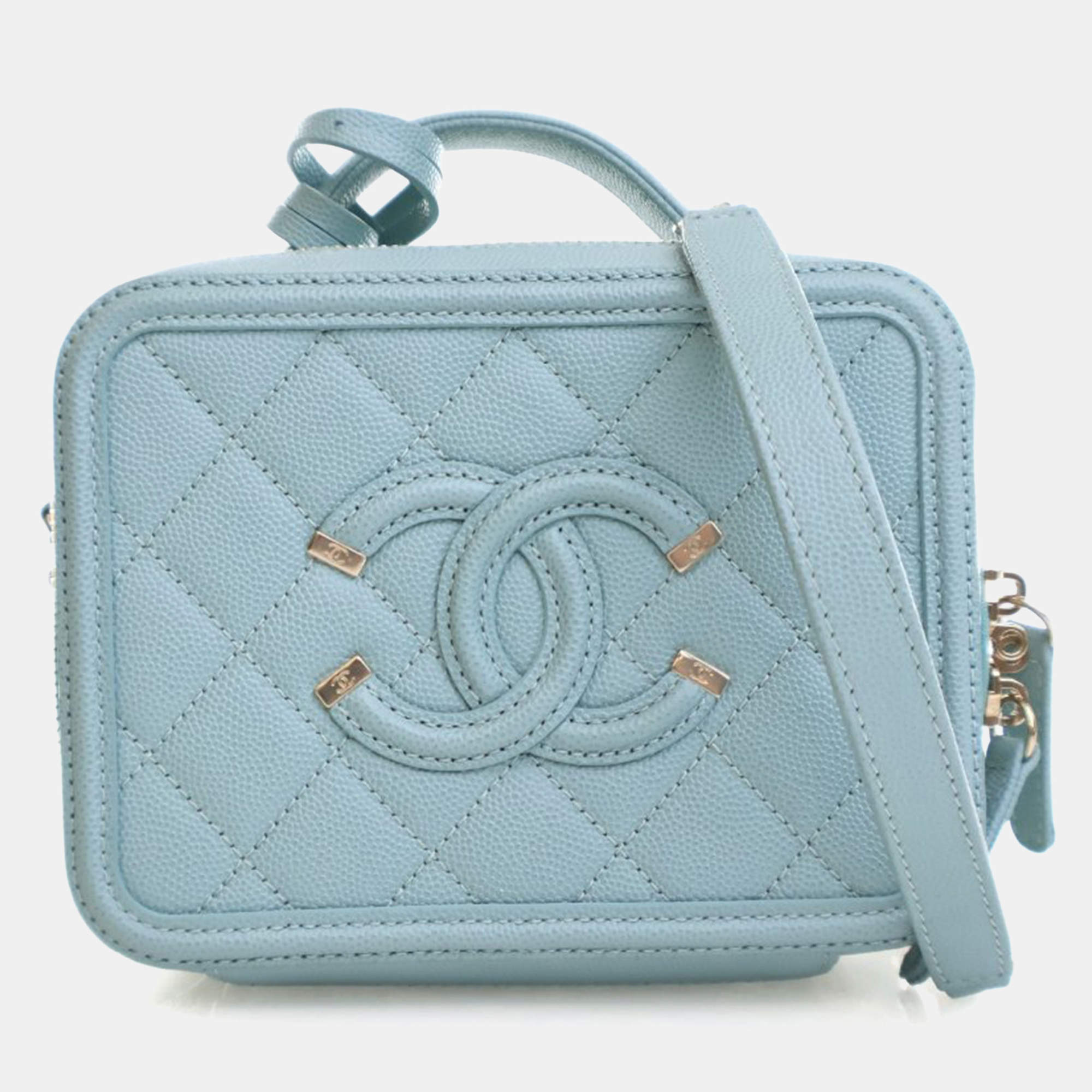 Pre Owned Chanel Small Blue Caviar Filigree Vanity