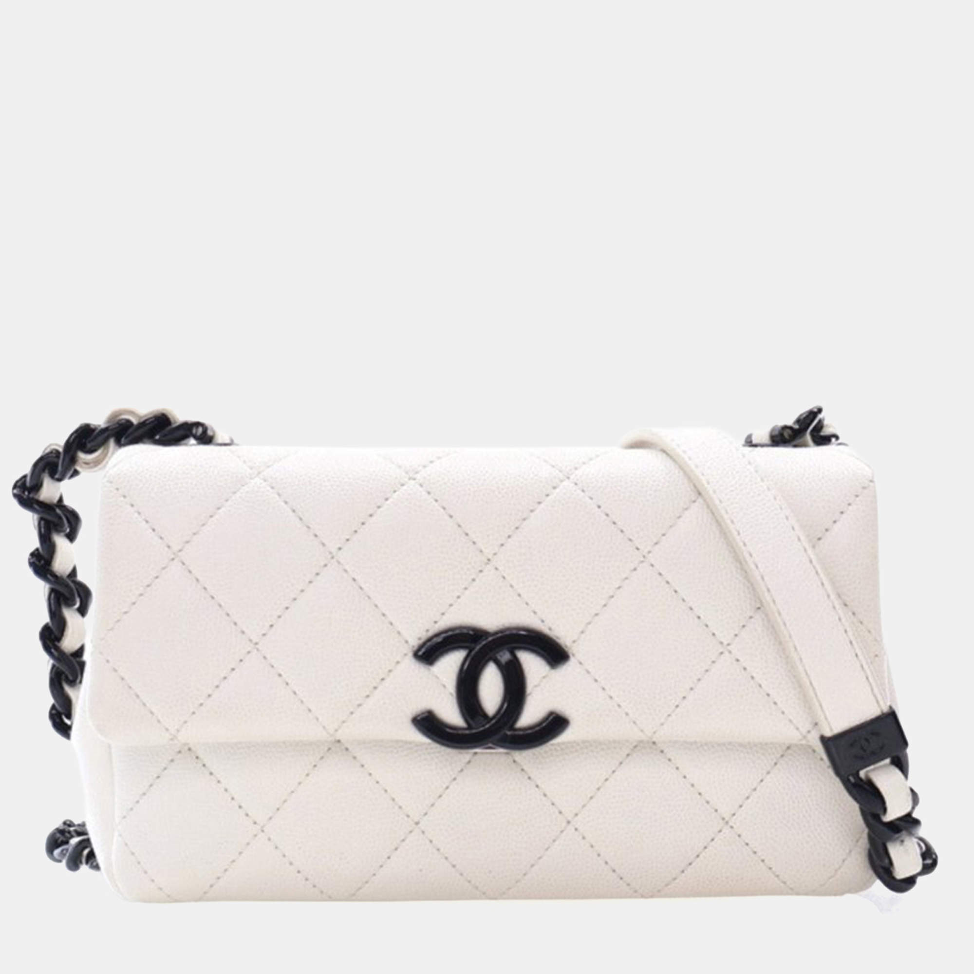 Pre Owned Chanel Small White Caviar My Everything Flap Bag