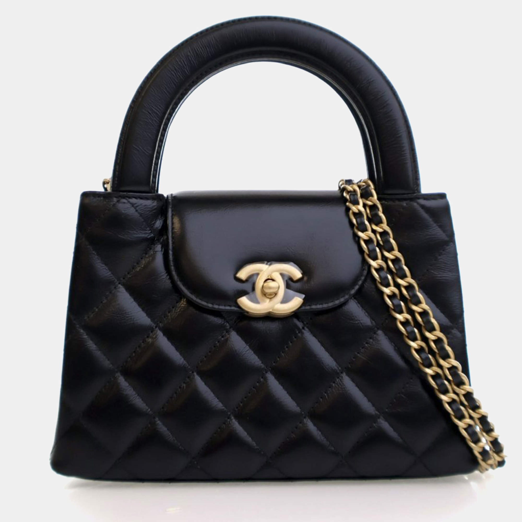 مملوكة مسبقًا Chanel Nano Crinkled Black Calfskin Kelly Shopper