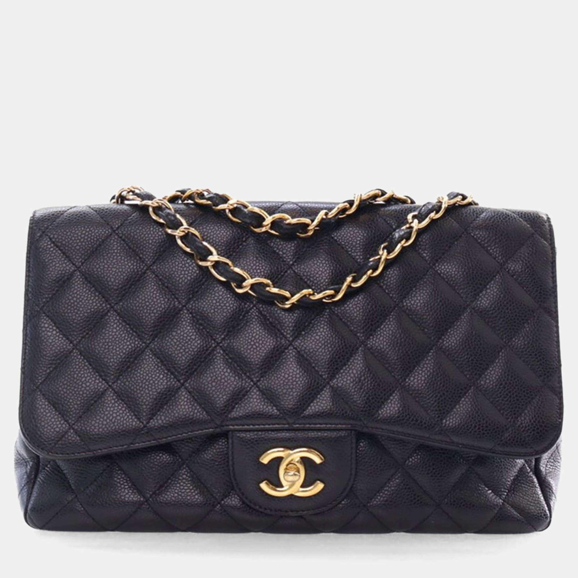 Pre Owned Chanel Jumbo Caviar Classic Single Flap Bag