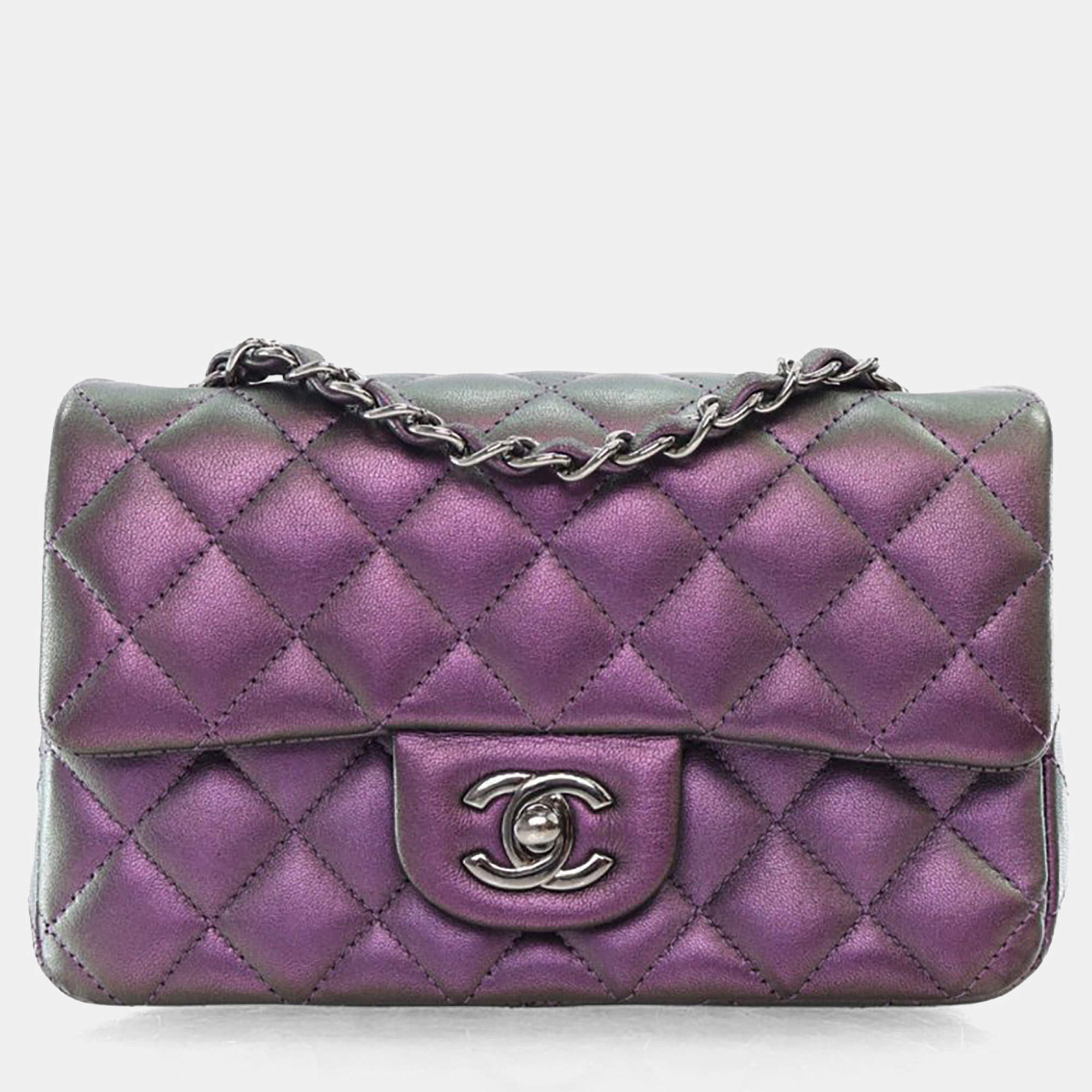 Pre Owned Chanel Mini Iridescent Lambskin Rectangular Classic Flap Bag