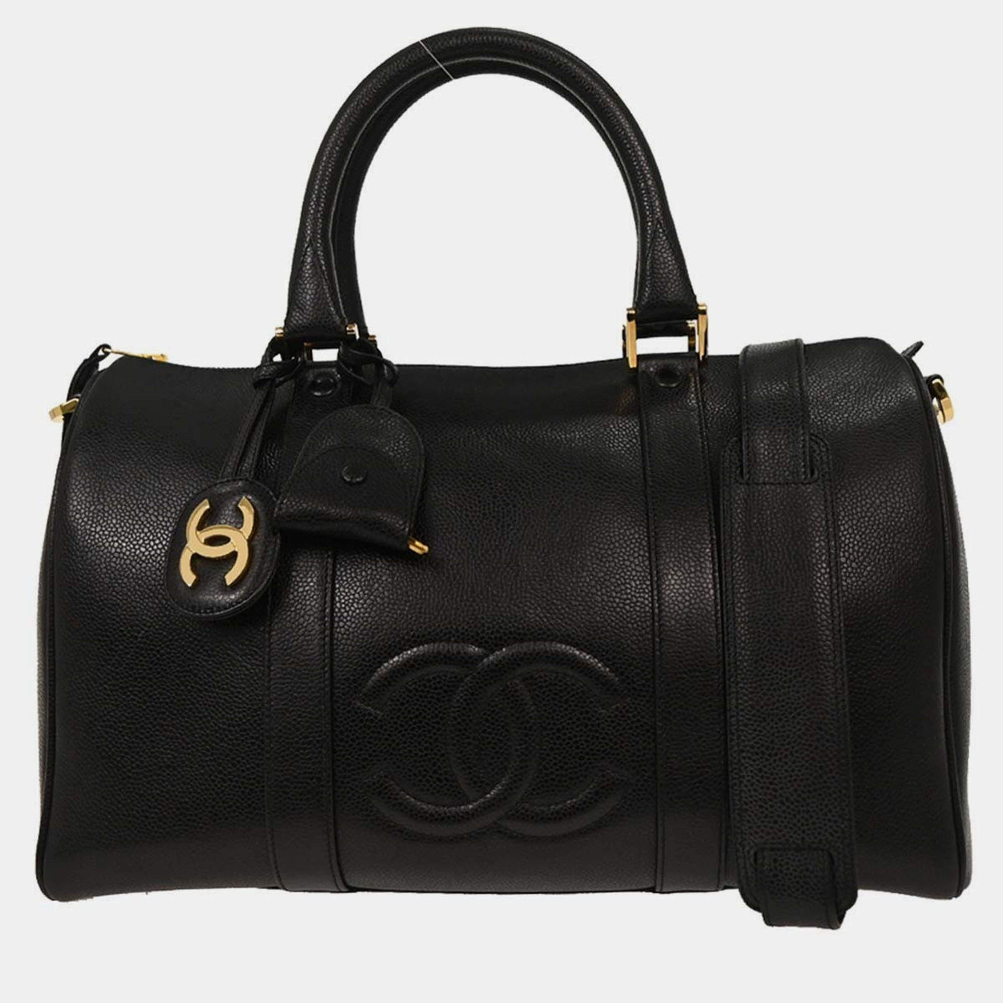 Pre Owned Chanel Black Calfskin 2way Duffle Handbag