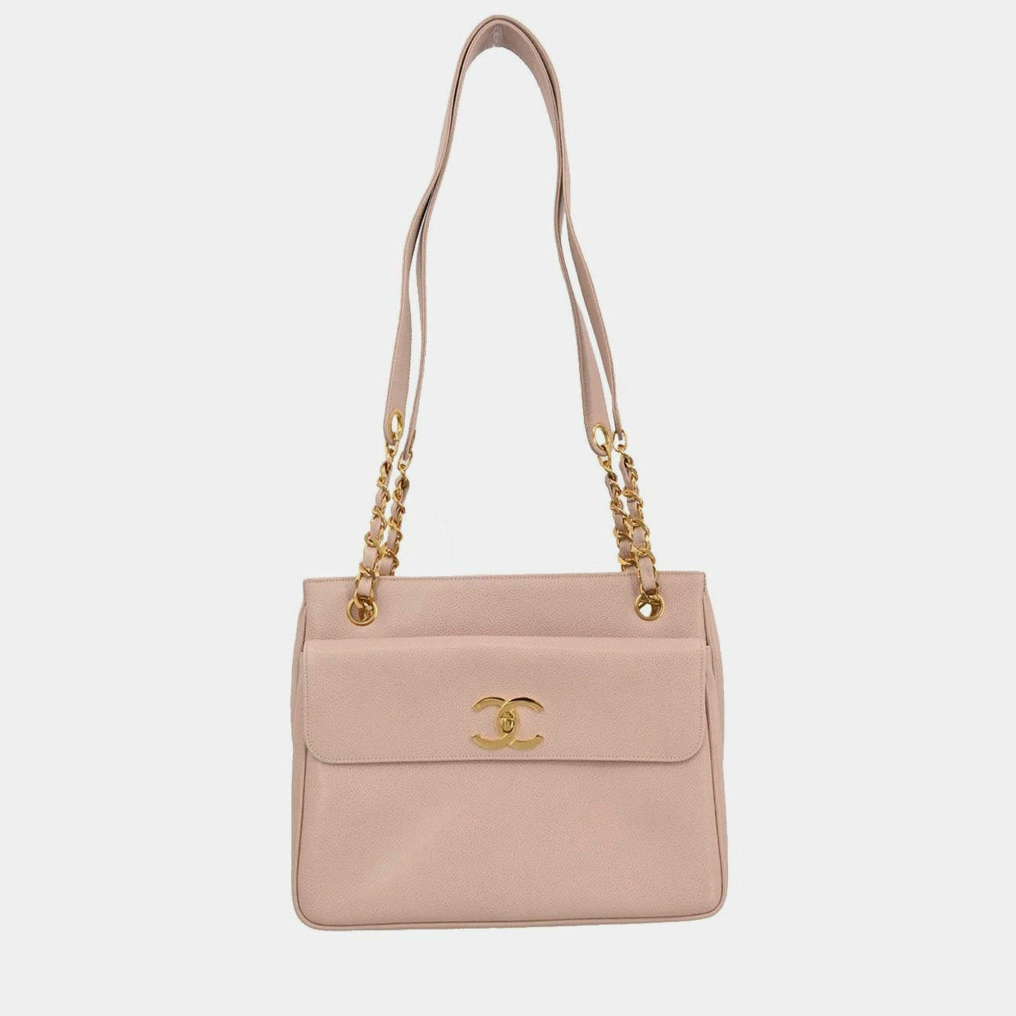 Pre Owned Chanel Pink Calfskin Leather Tote Bag