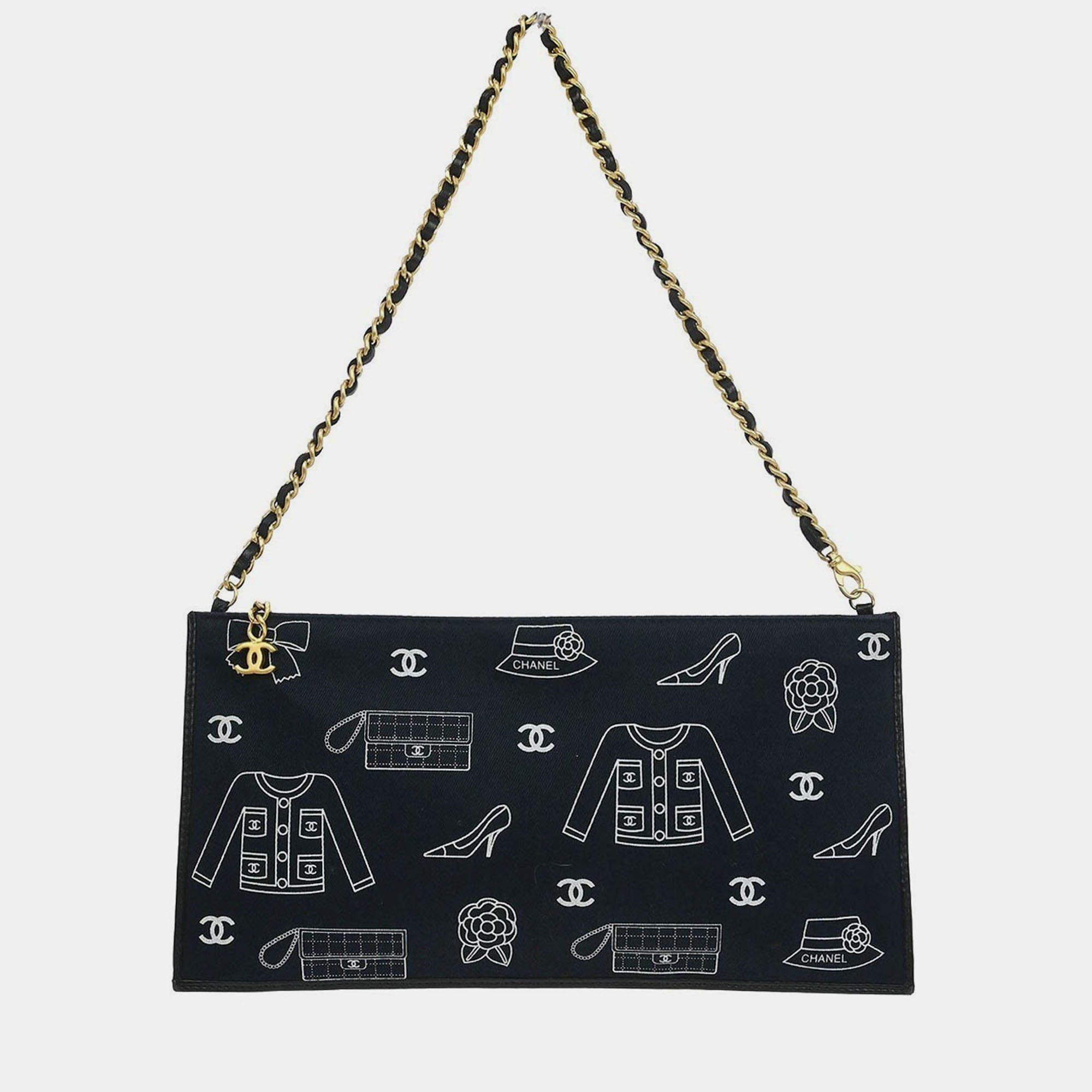 Pre Owned Chanel Navy Canvas Icon Chain Handbag