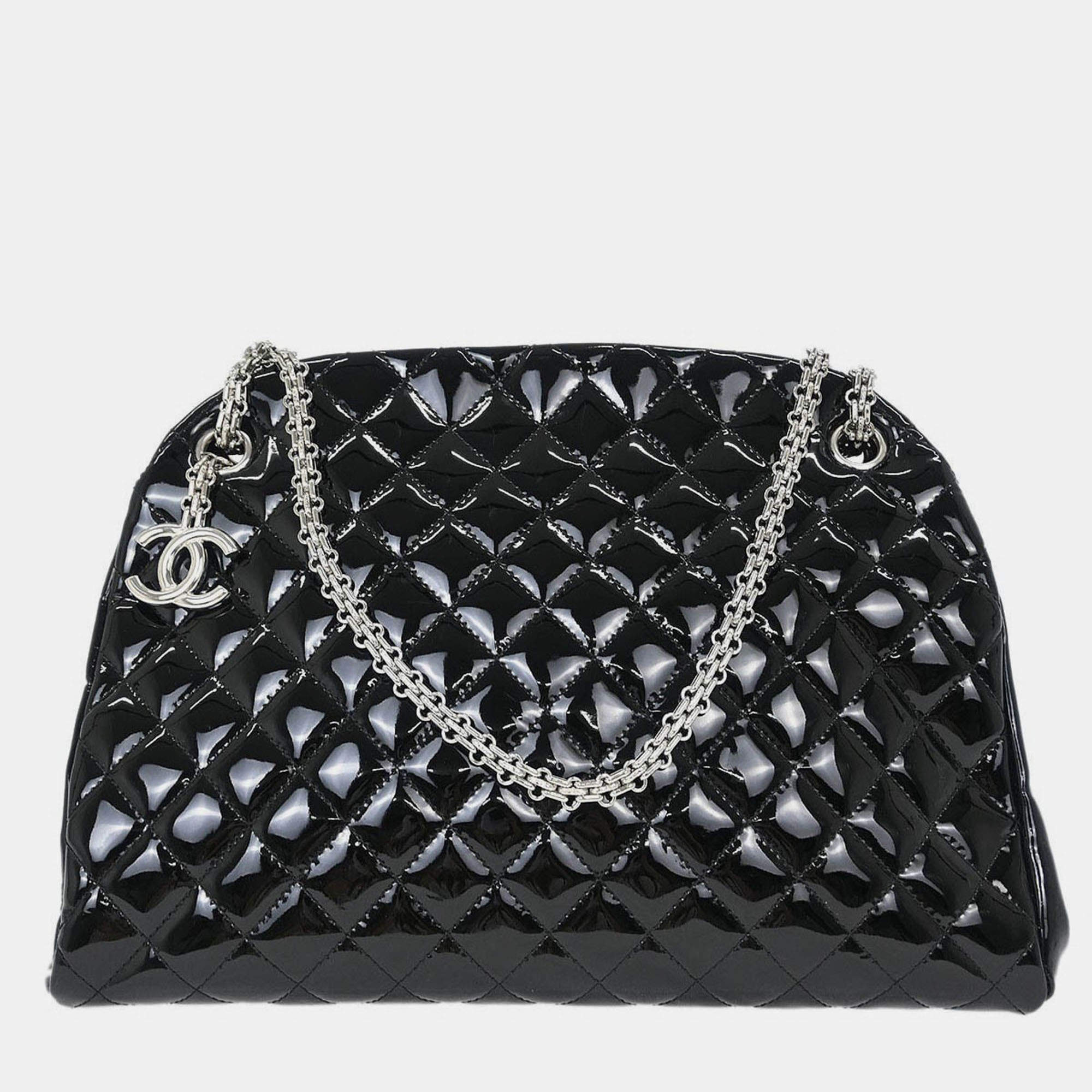 Pre Owned حقيبة شانيل سوداء جلد براءات كبيرة موديل مادموزيل بولينج