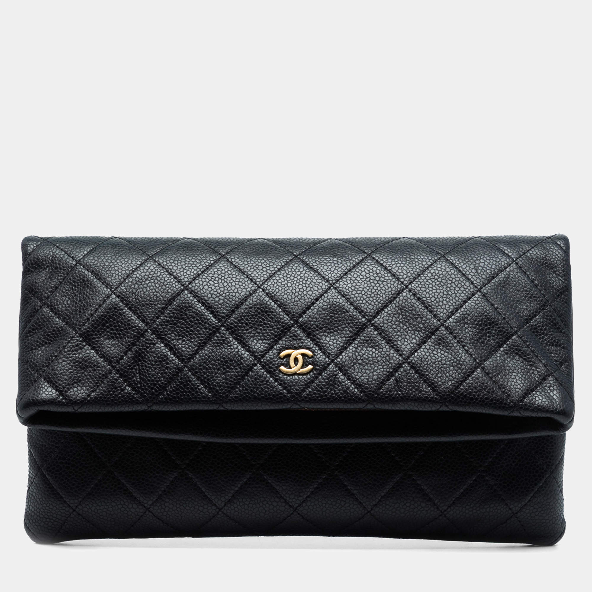 Pre Owned حقيبة كلتش شانيل فولدوفر جمال سي سي كافيار مبطنة سوداء