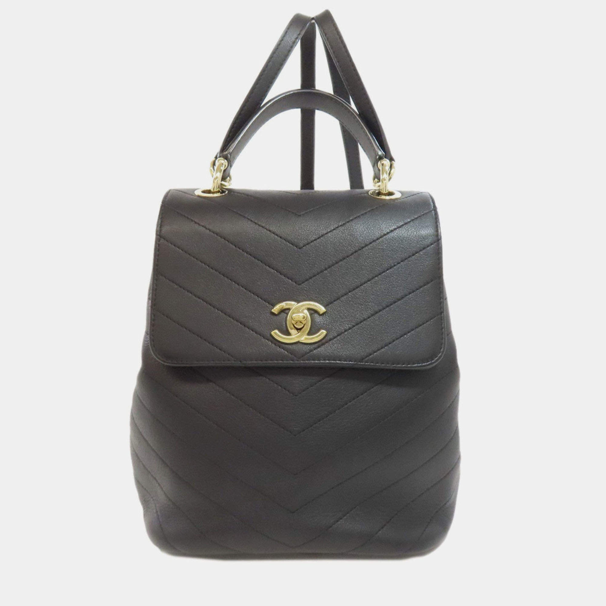 Pre Owned حقيبة ظهر شانيل كوكو مارك V-ستيتش جلد عجل