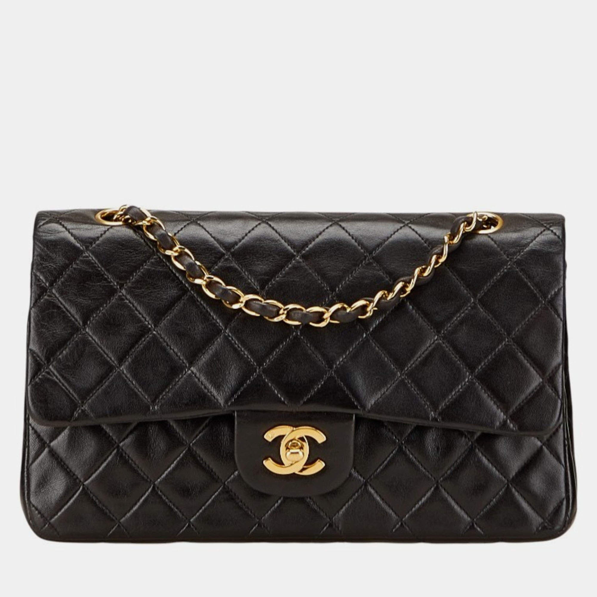 مملوكة مسبقًا حقيبة كتف سلسلة شانيل ماتيلسي علامة كوكو دابل فلاب جلد الخروف أسود