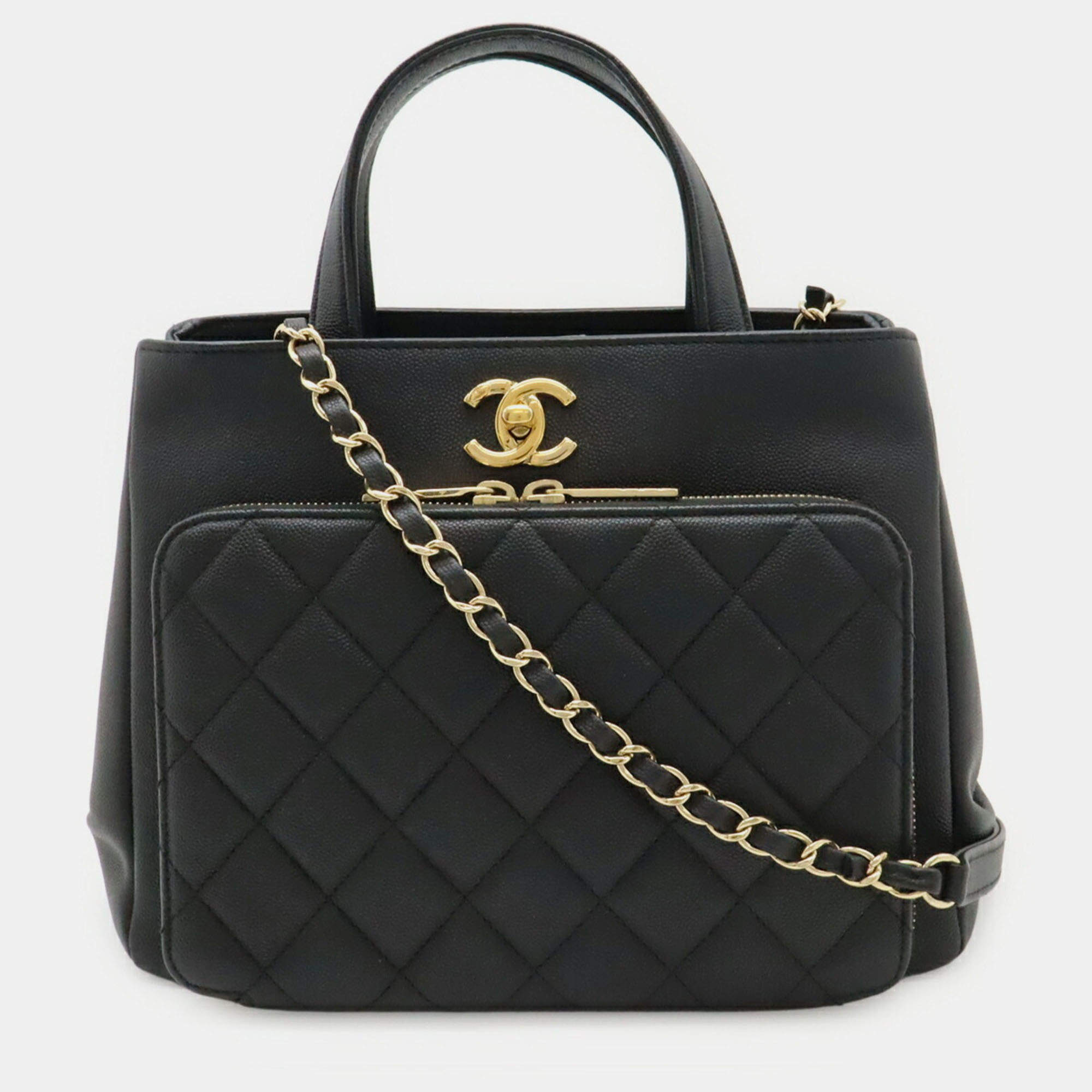 مملوكة مسبقًا Chanel Matelasse Small Handbag With Chain Shoulder Strap Caviar Skin Black