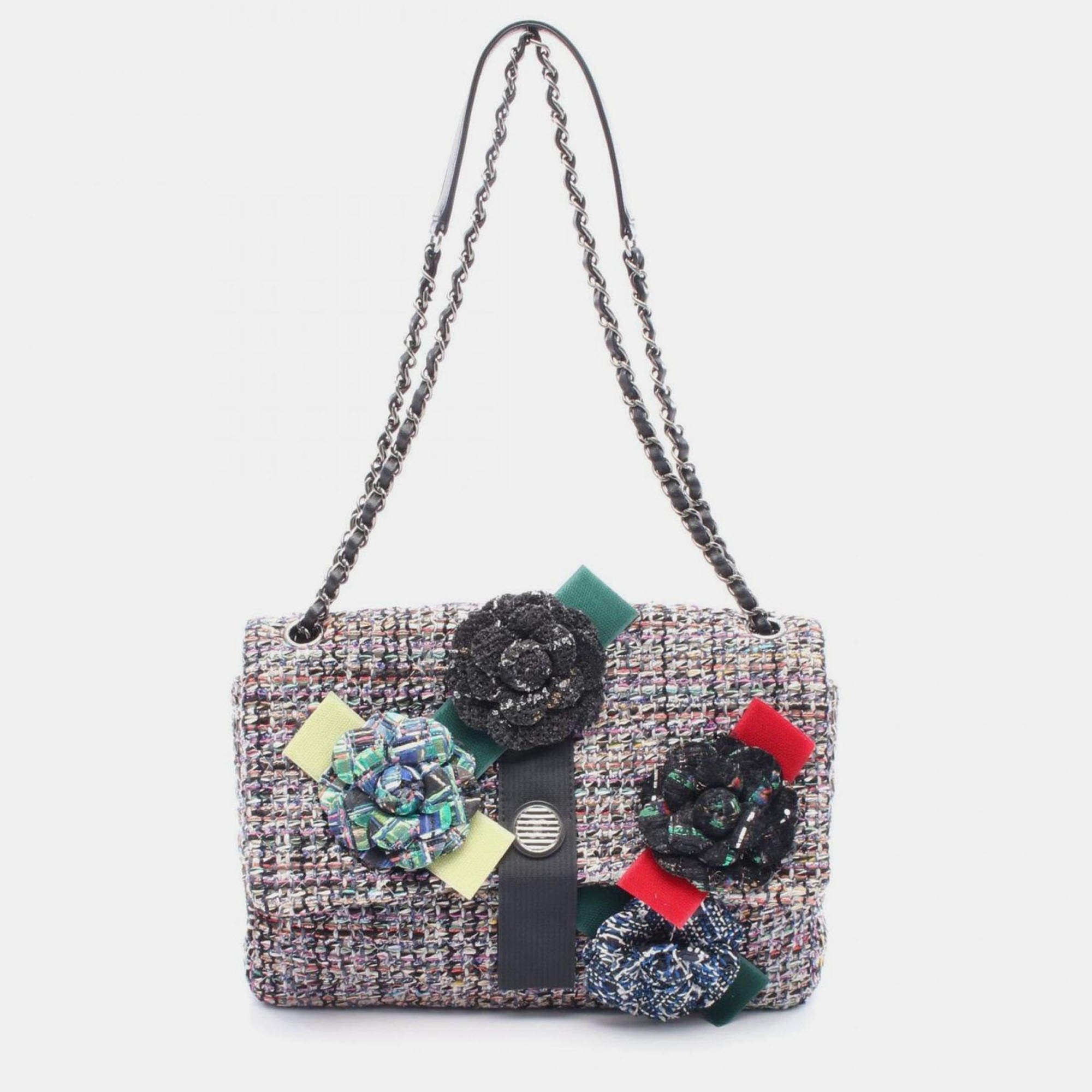 مملوكة مسبقًا Chanel Camellia Shoulder Bag Fabric Leather Multicolor