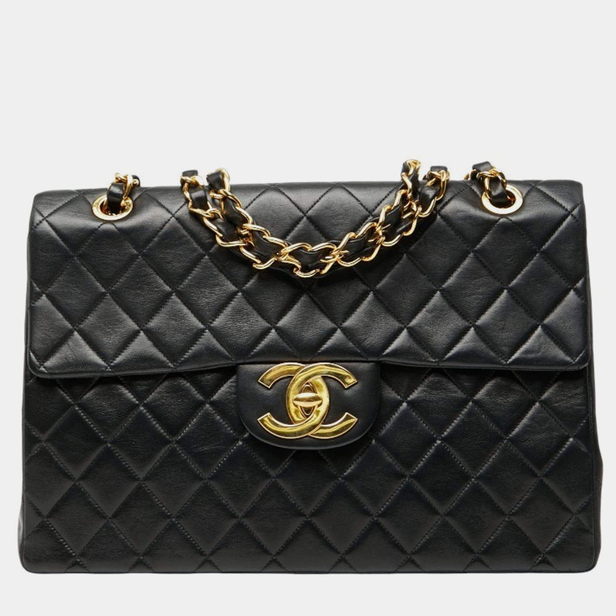 مملوكة مسبقًا Chanel Coco Mark Deca Matelasse 34 Crossbody Chain Shoulder Bag In Black Leather