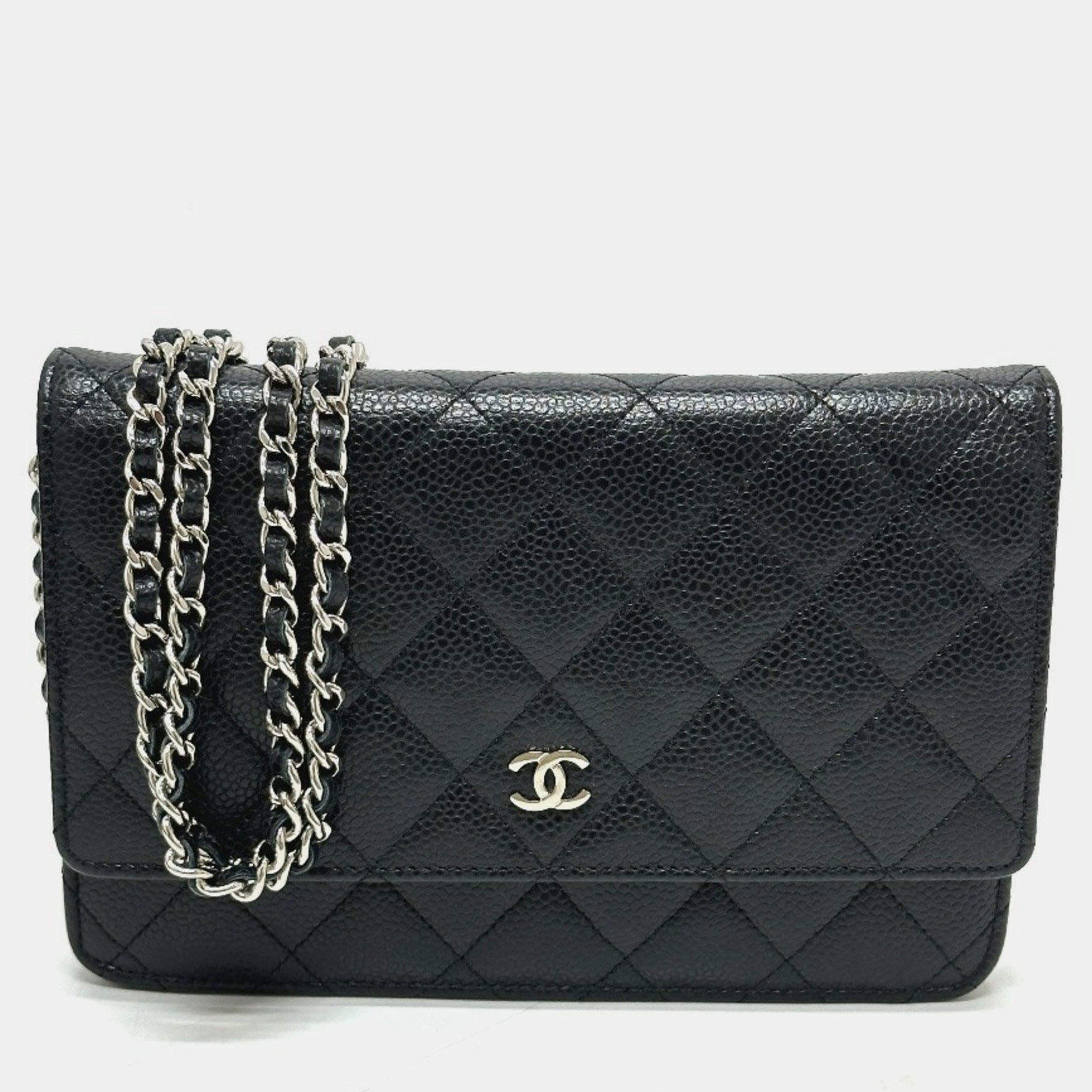مملوكة مسبقًا Chanel Matelasse Coco Mark Classic Chain Wallet Crossbody Bag Shoulder Caviar Skin Black