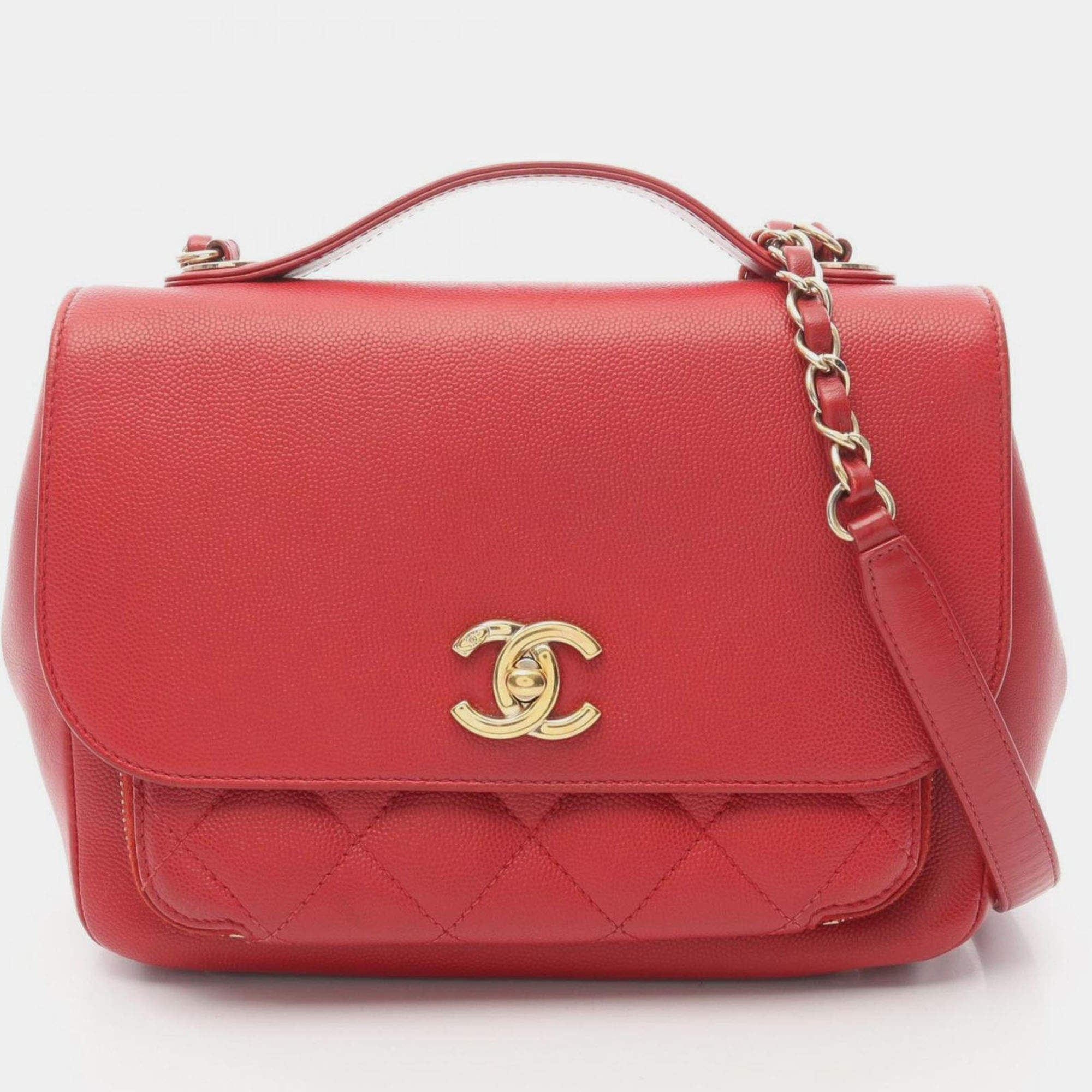 Pre Owned Chanel Matelasse Shoulder Bag Calf Leather (Cowhide) Red