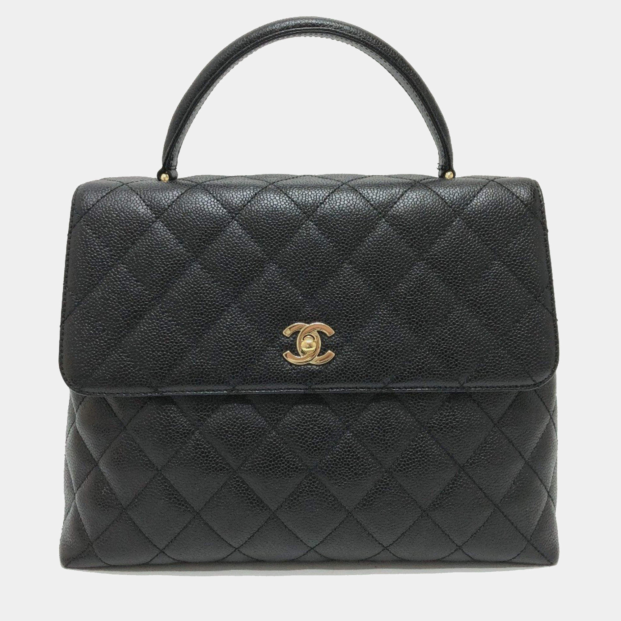 Pre Owned Chanel  Coco Mark Matelasse Handbag In Caviar Leather Black