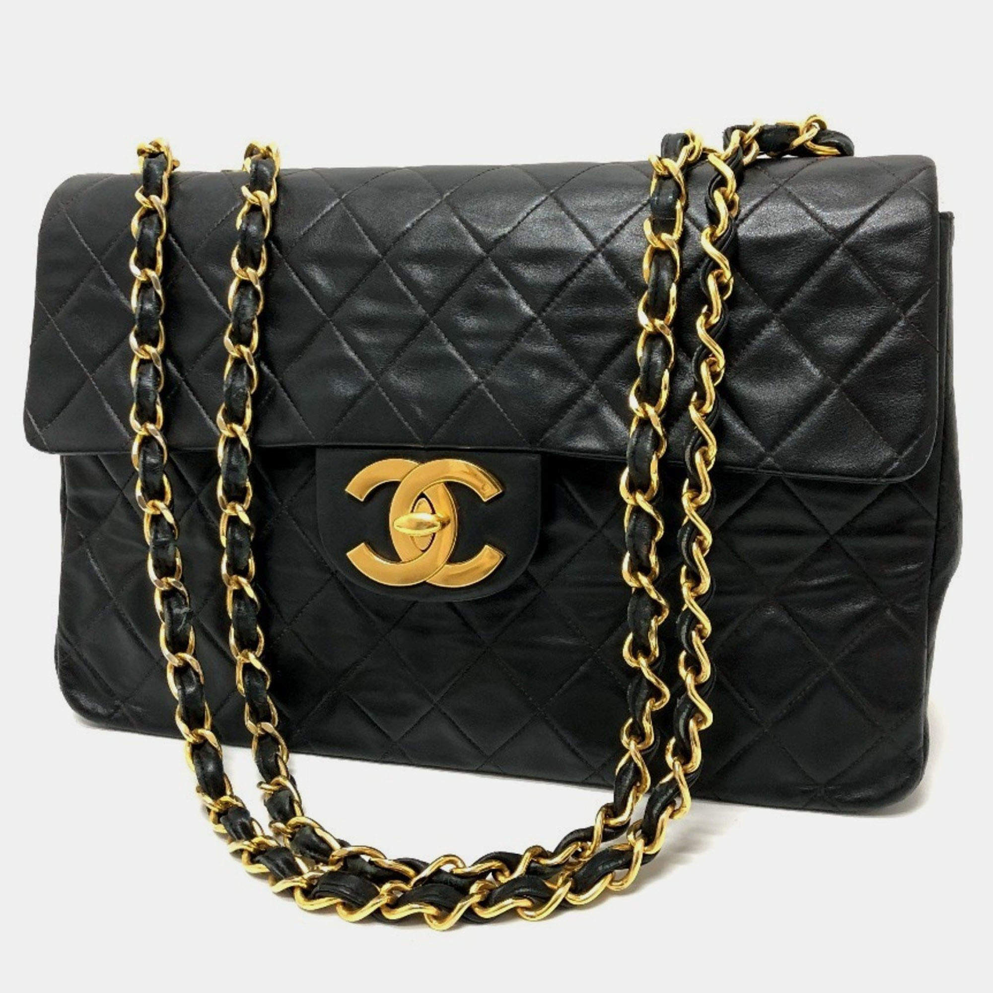 مملوكة مسبقًا Chanel Double Chain Deca Matelasse 34 2-Way Bag Shoulder Leather Black