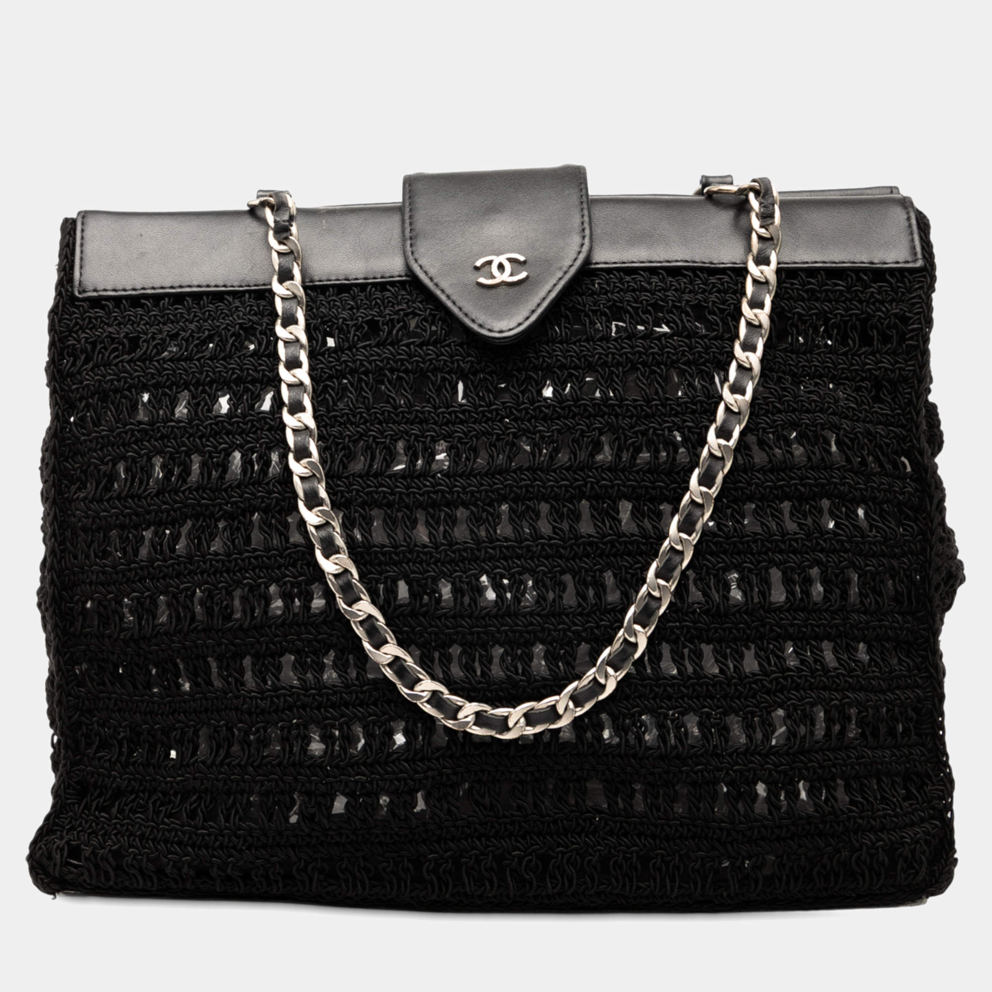 مملوكة مسبقًا Chanel Black CC Crochet Raffia Chain Tote