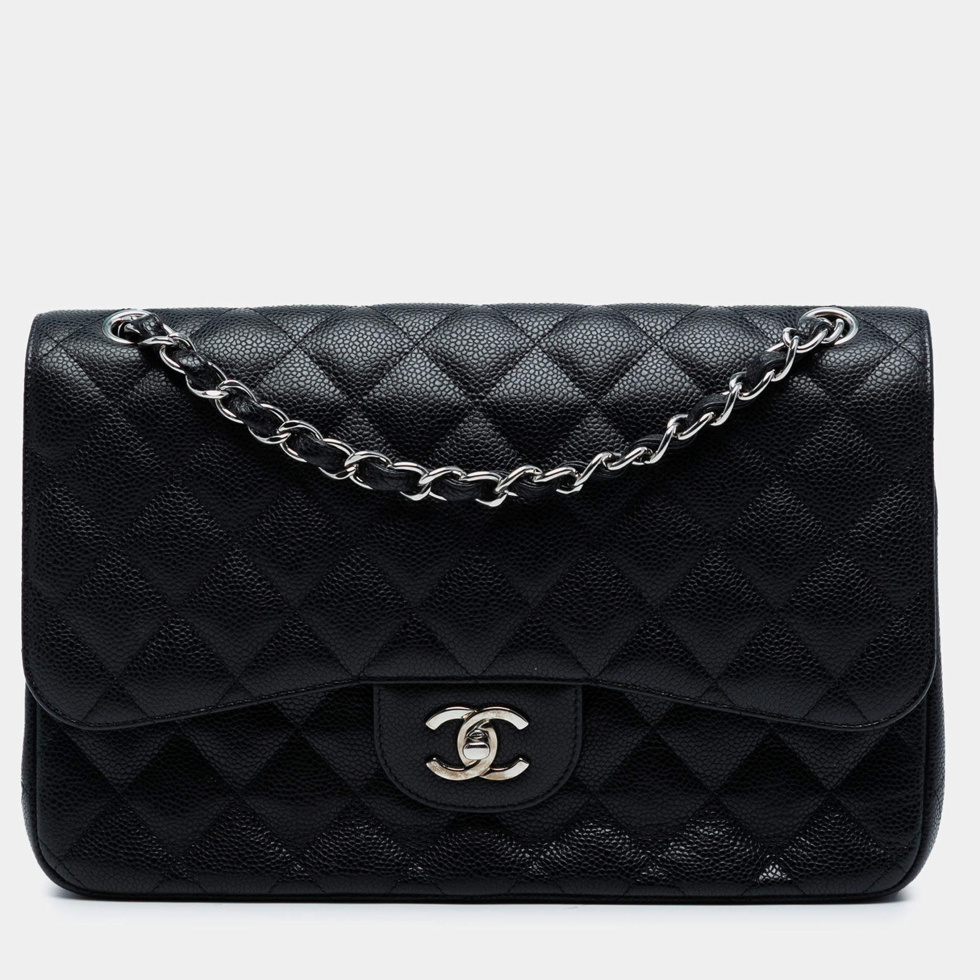 Pre Owned Chanel Black Jumbo Classic Caviar Double Flap