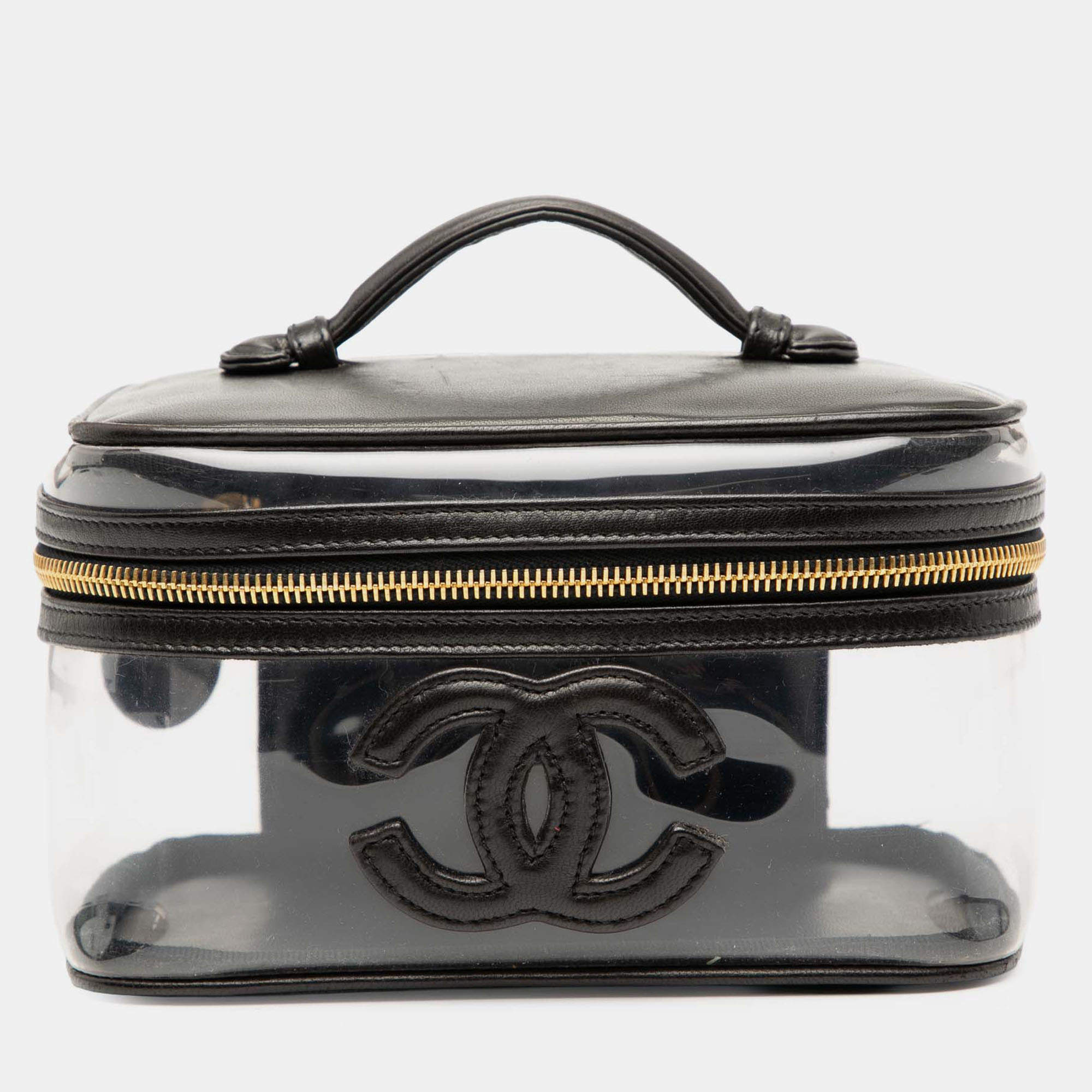 مملوكة مسبقًا حقيبة شانيل فانتي سوداء بيضاء سي سي من الفينيل وجلد العجل